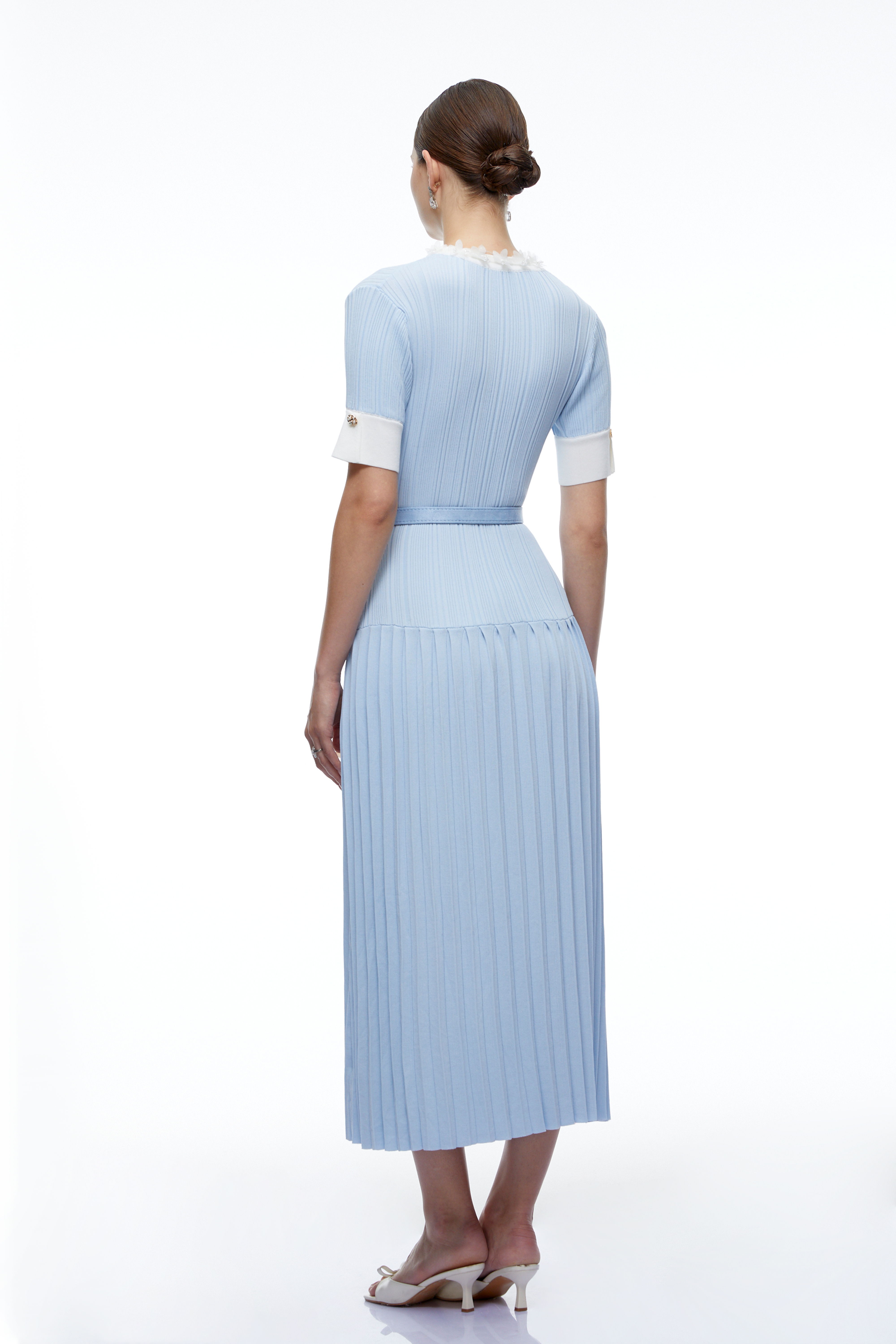 Raffaella Blue Knitted 3D Floral Midi Dress