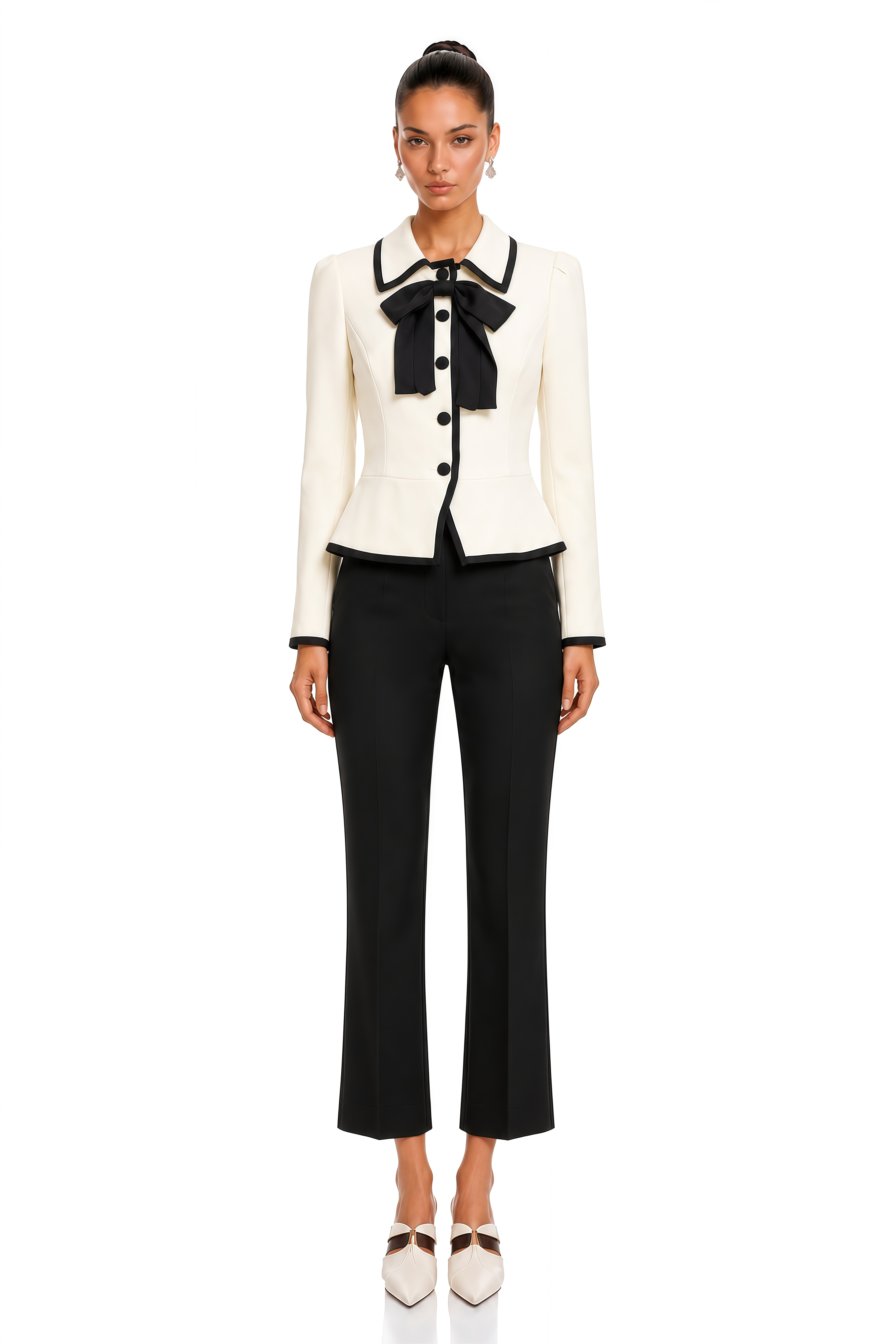 Raina Ivory Contrast Bow Collar Cropped Blazer