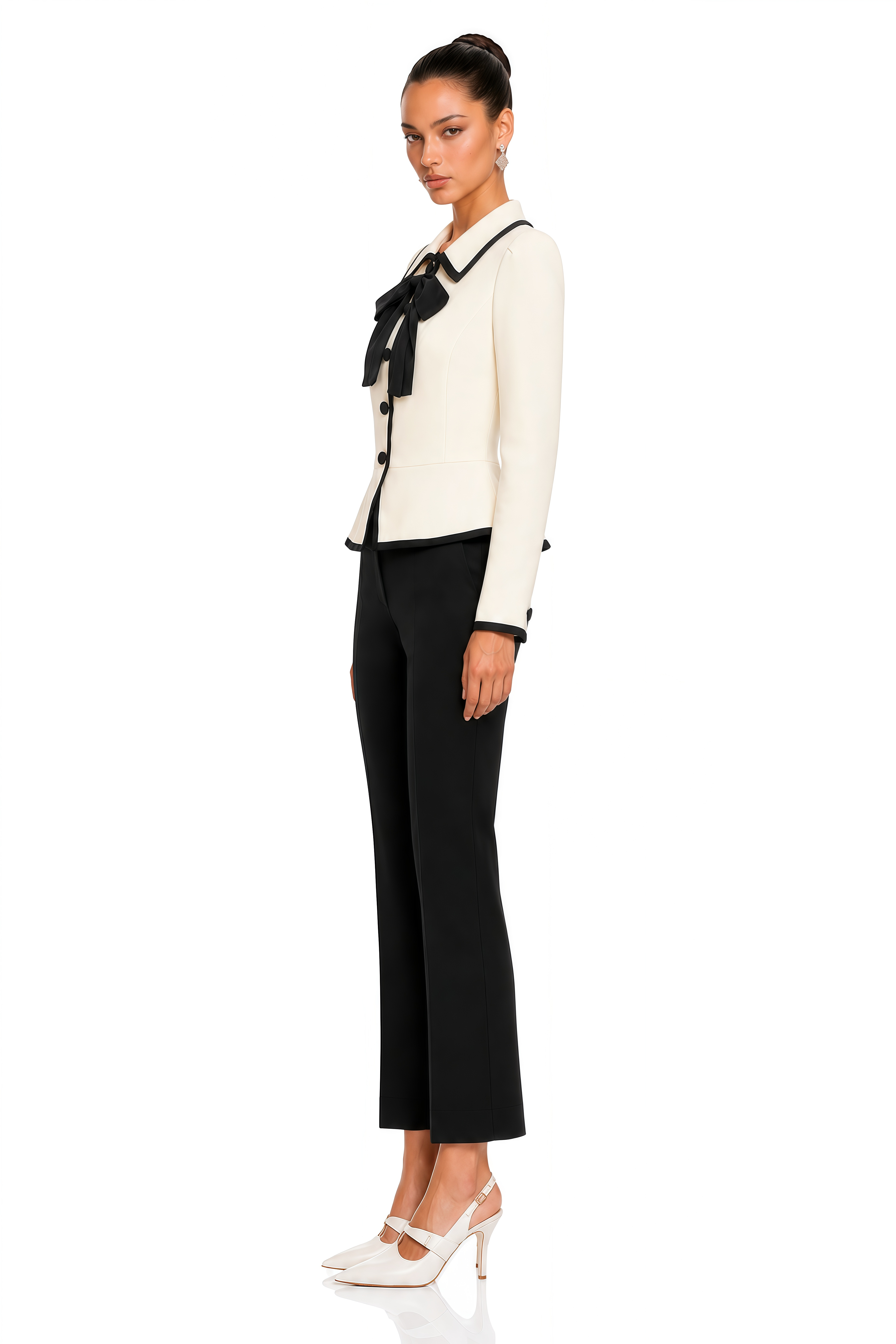 Raina Ivory Contrast Bow Collar Cropped Blazer