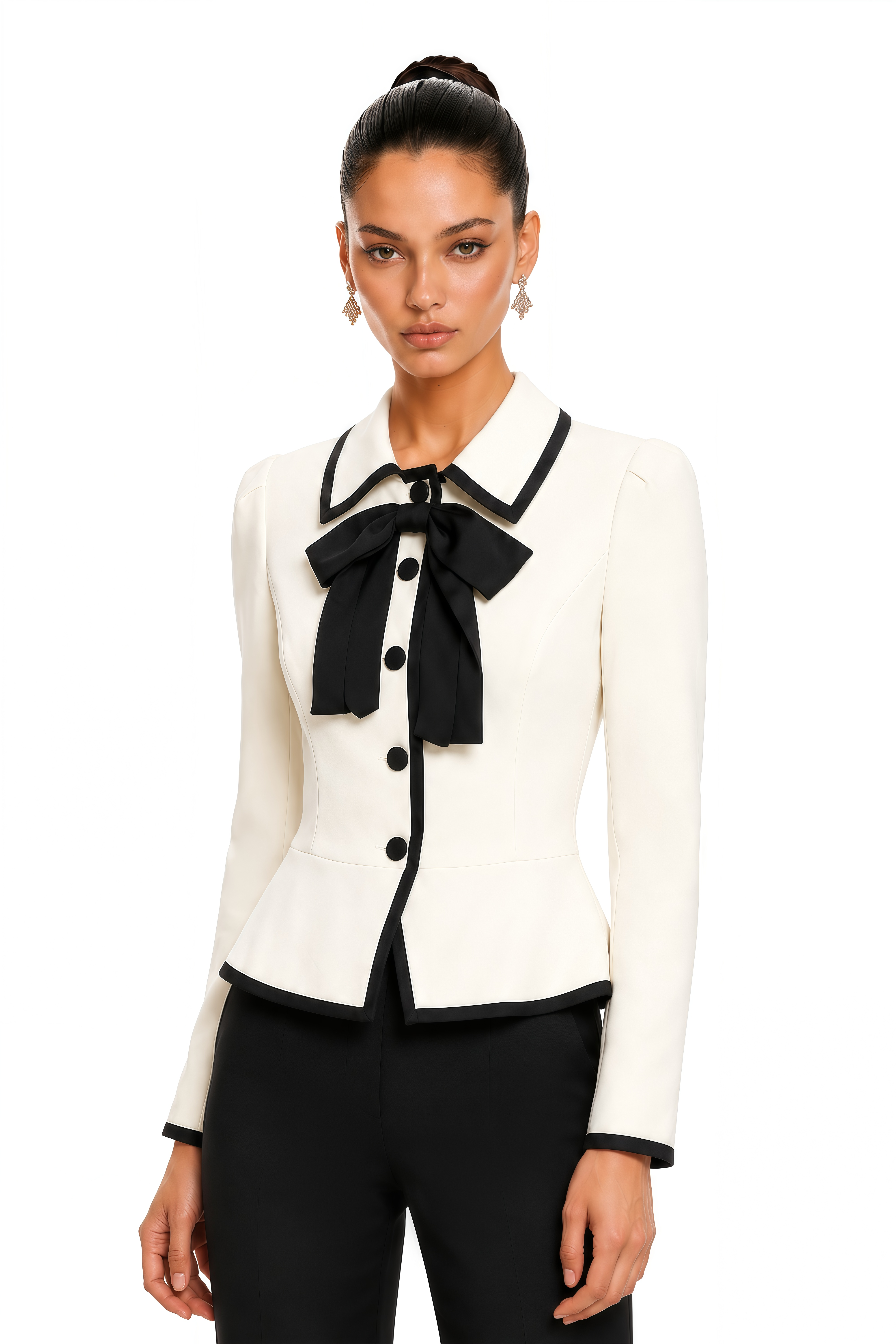 Raina Ivory Contrast Bow Collar Cropped Blazer