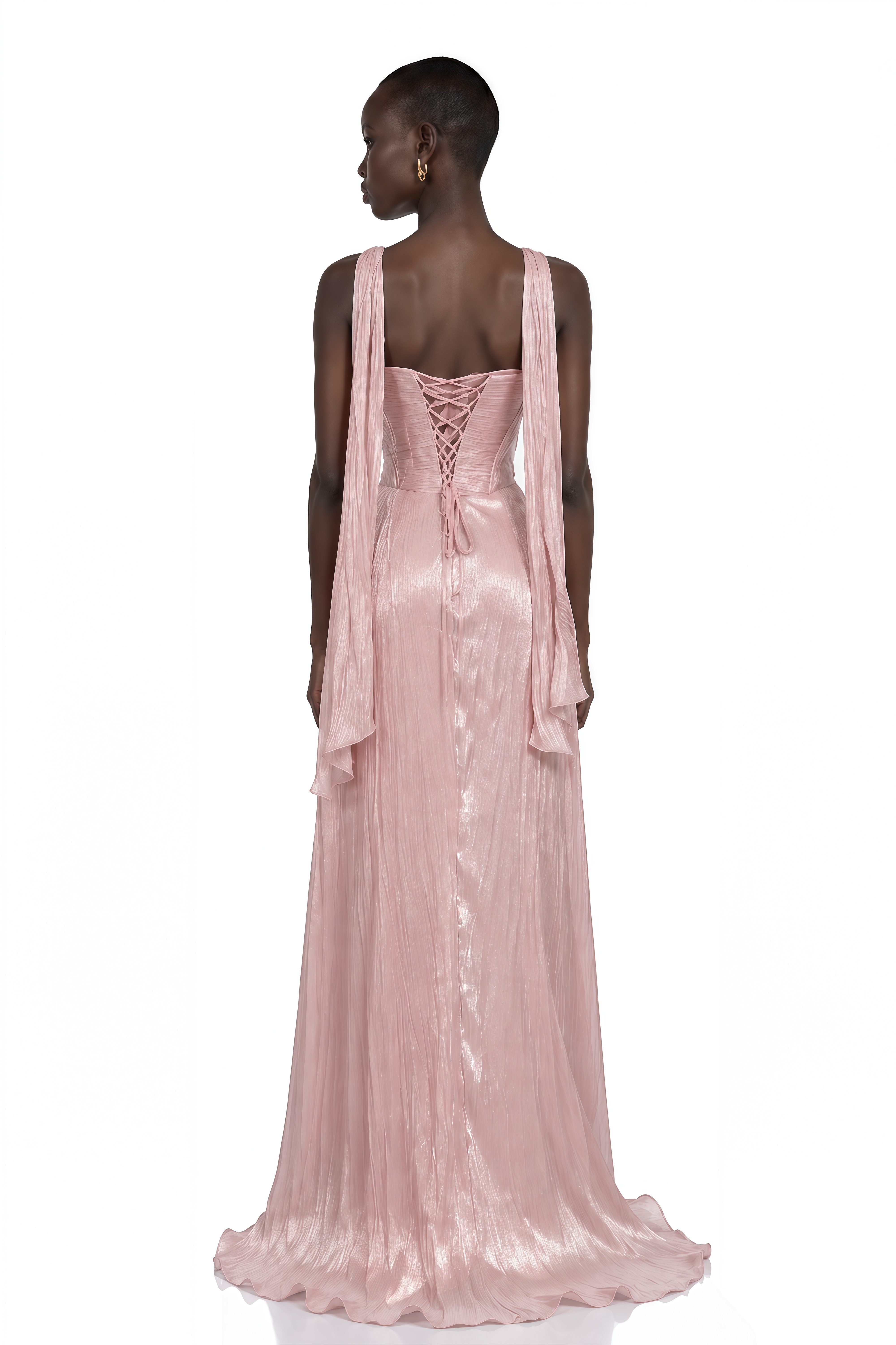 Raye Pink Embellished Strapless Draped Maxi Dress