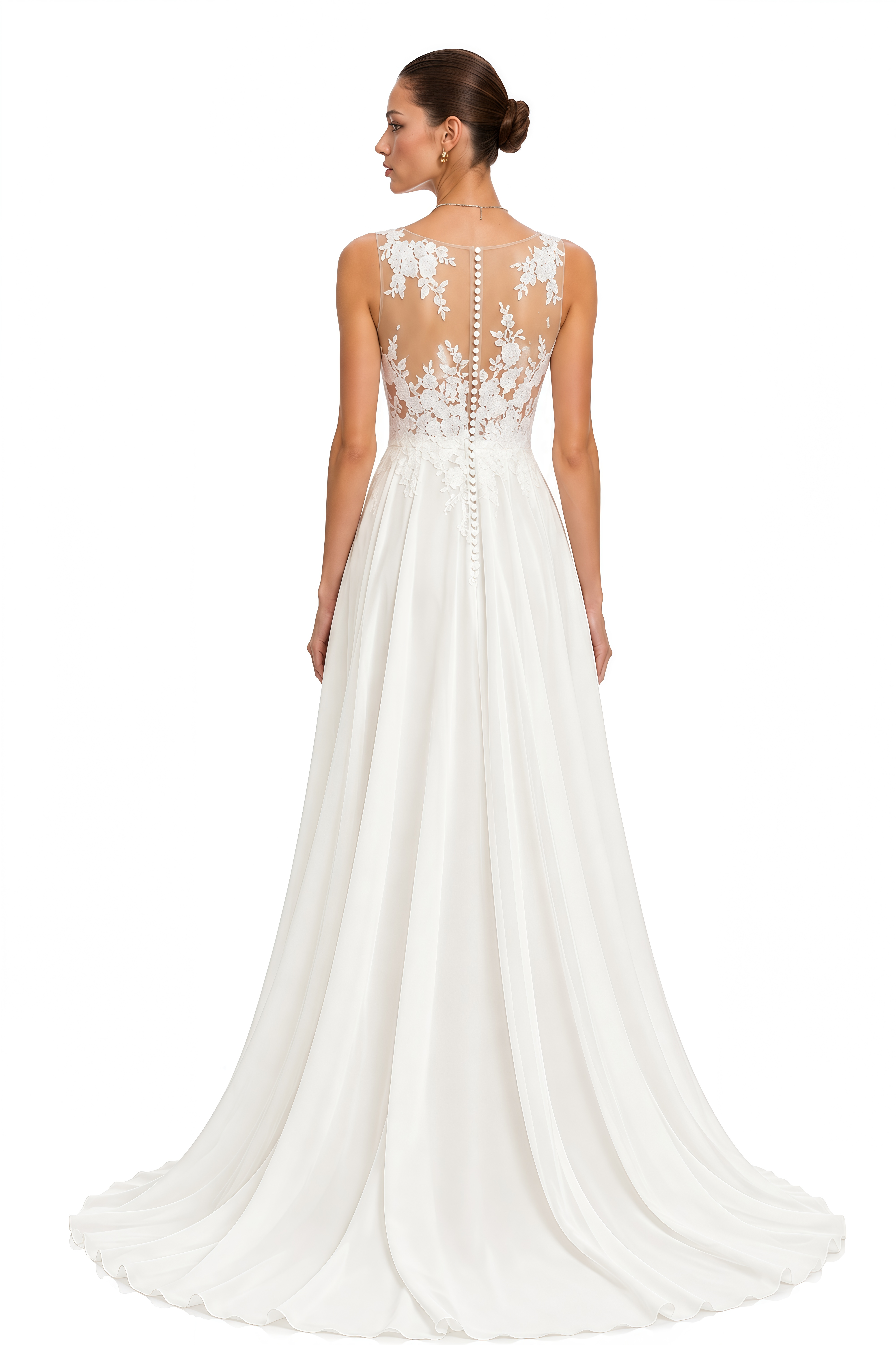 Razan White Lace V-Neck Maxi Dress with Slit