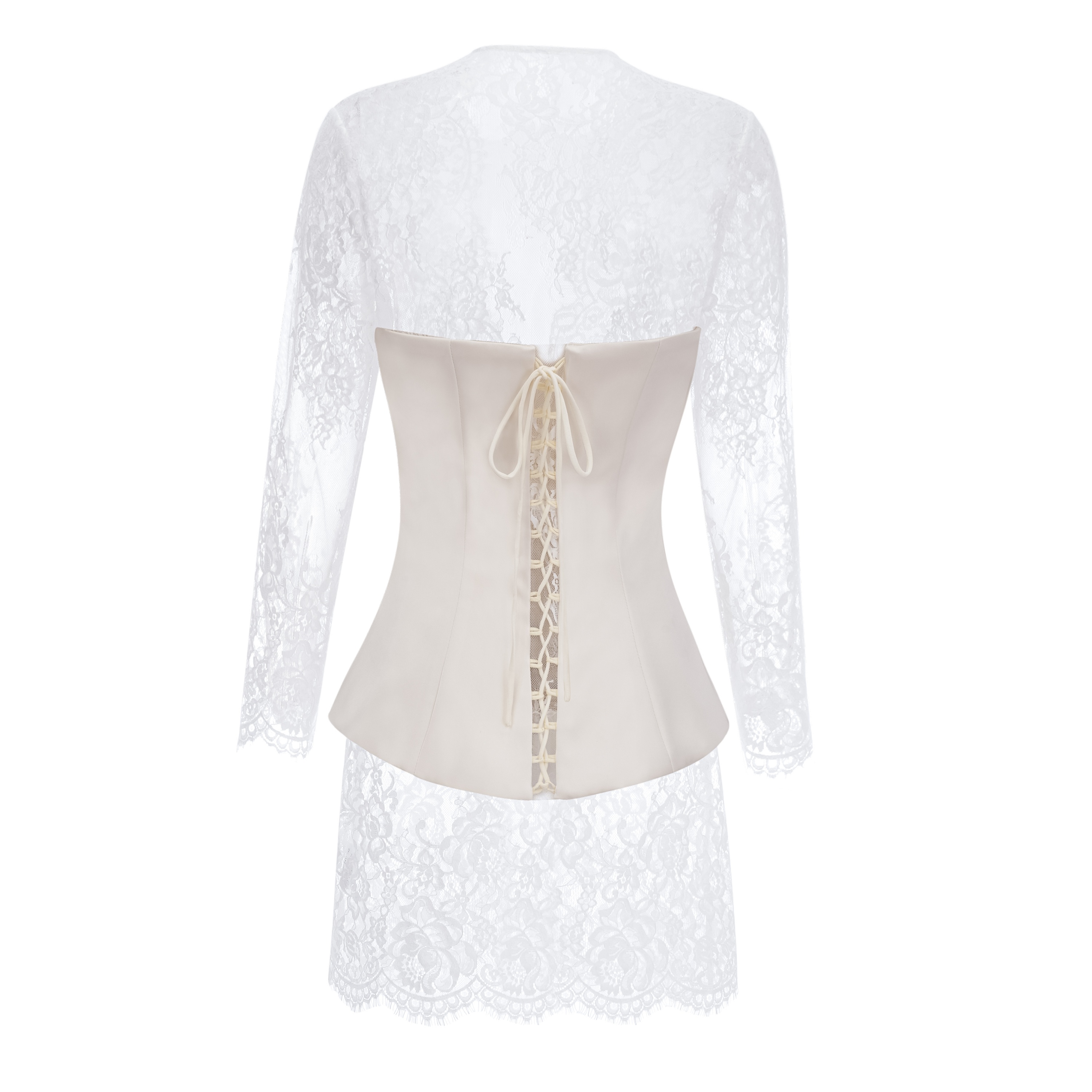 Renata White Ruched Top & Semi Sheer Lace Mini Dress Set
