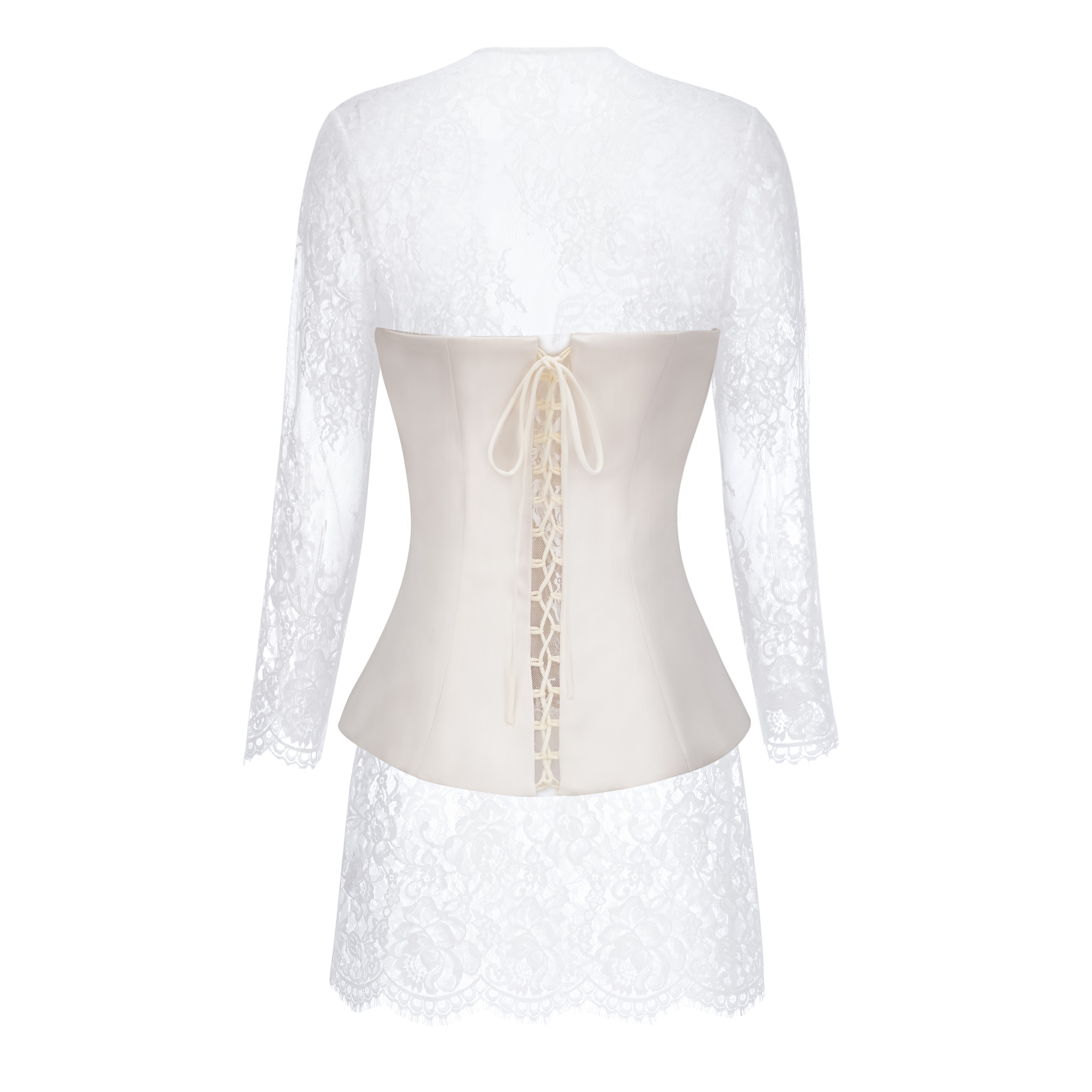 Renata White Ruched Top & Semi Sheer Lace Mini Dress Set