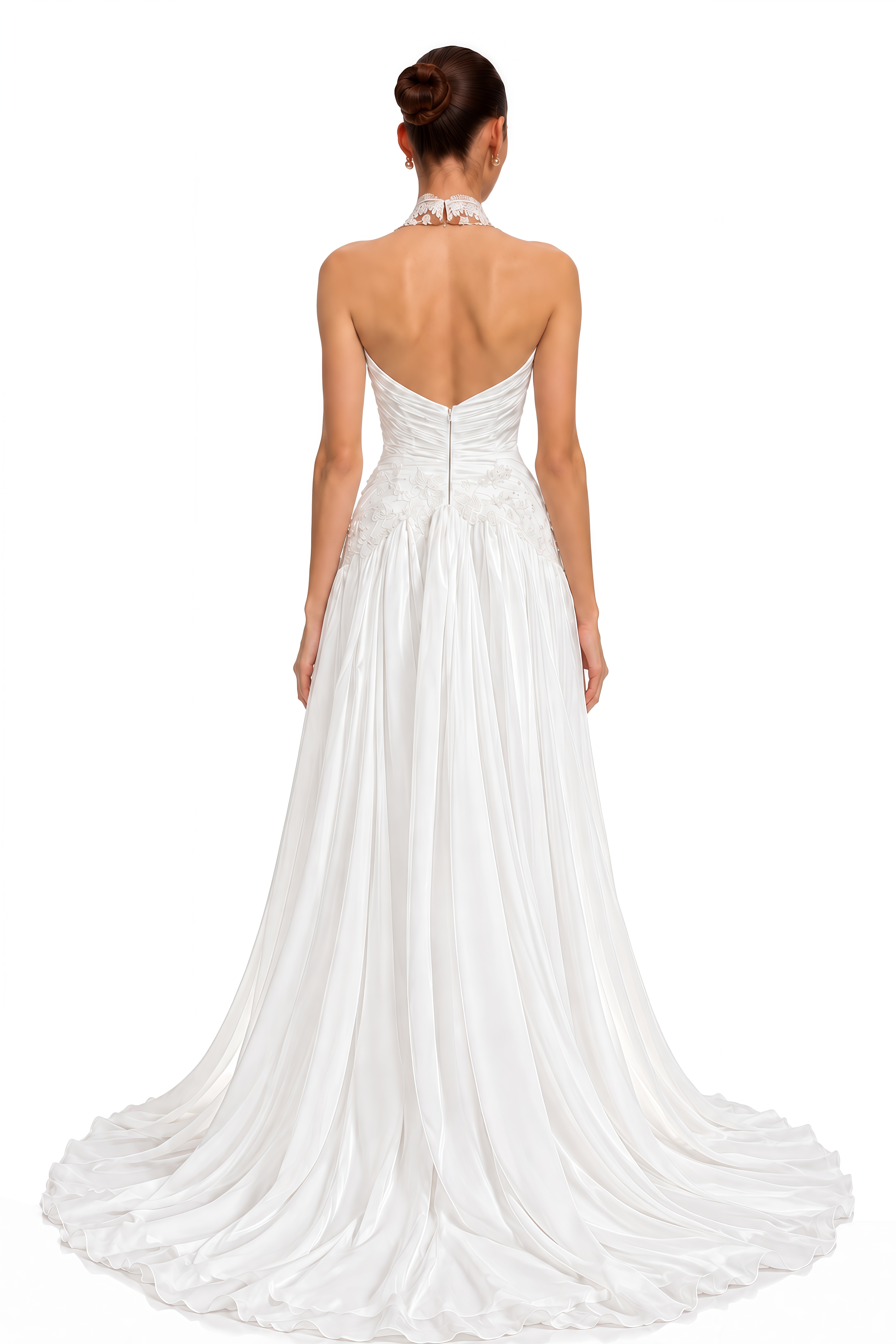 Renee White Lace Halterneck Ruched Maxi Dress