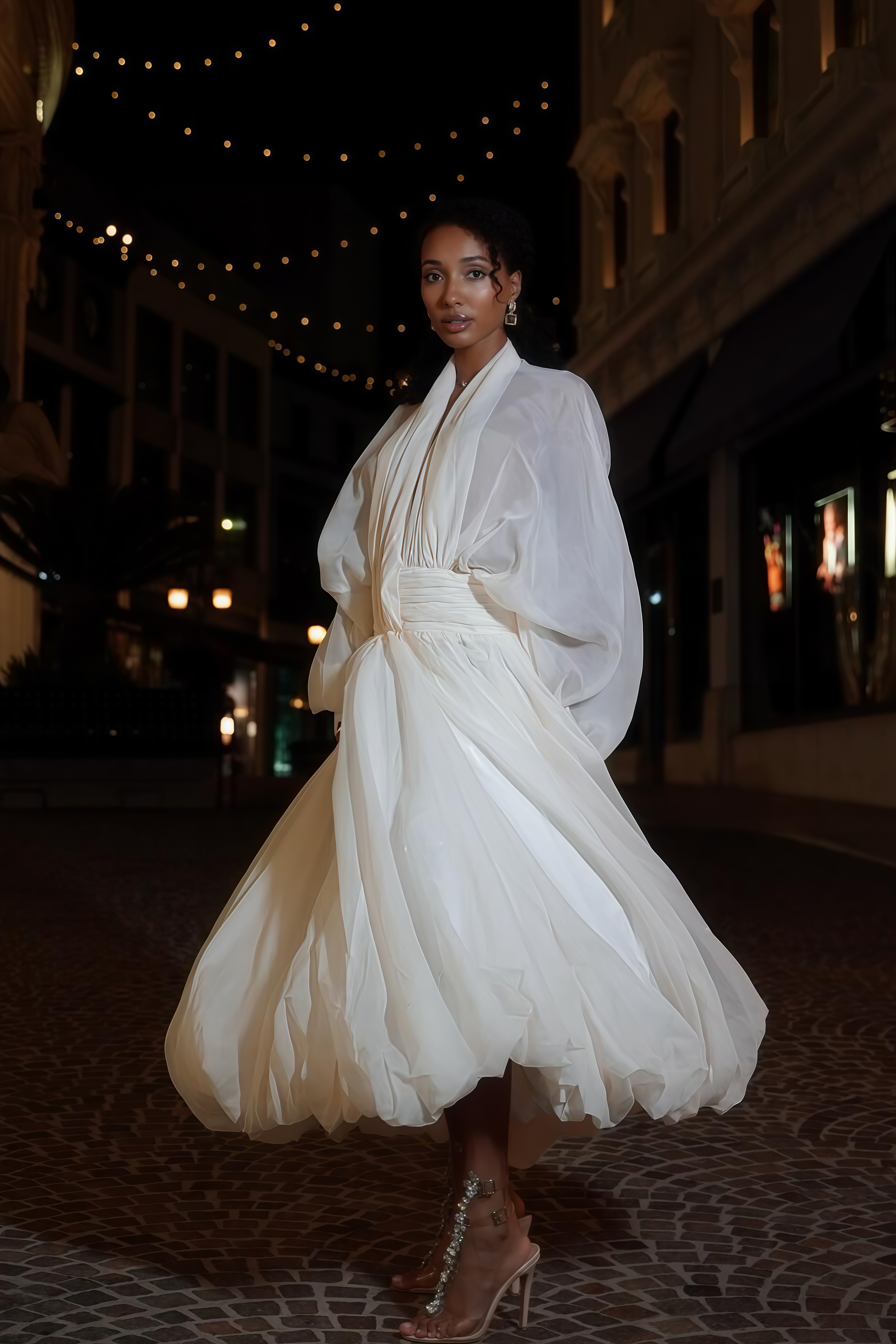 Riley Cream White Draped Tulle Maxi Dress