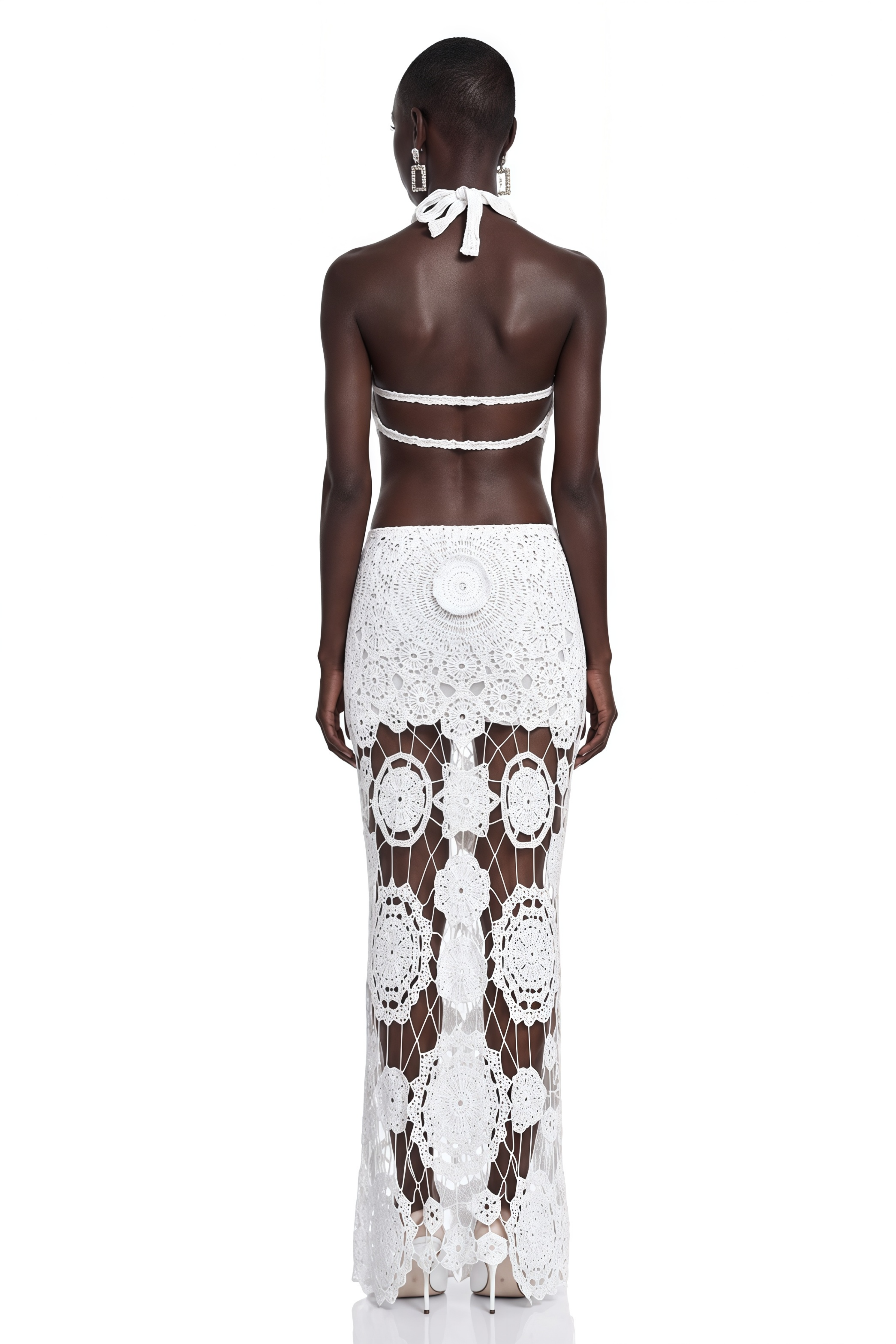 Rivka White Crochet Cut-Out Open Back Maxi Dress