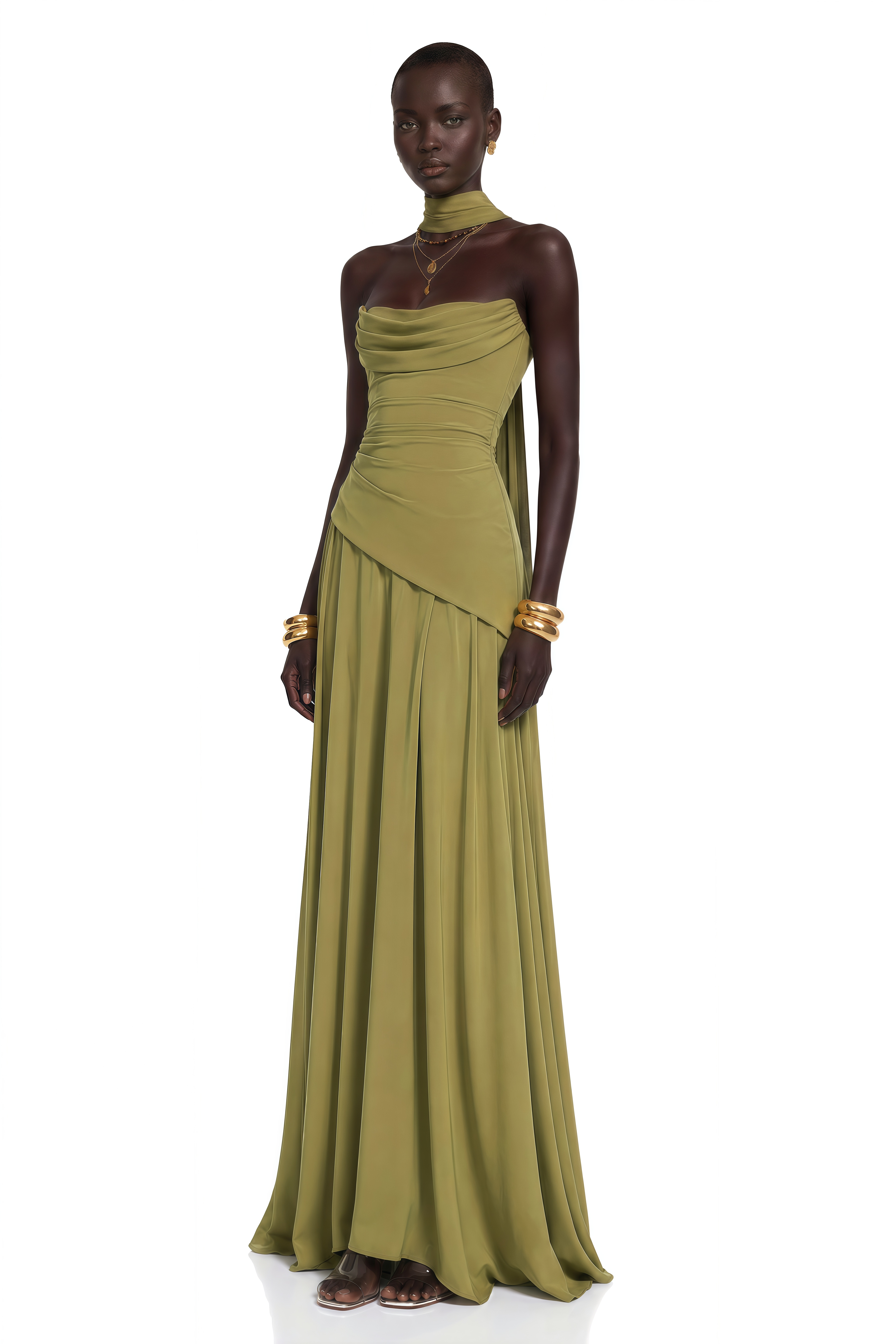 Romane Green Strapless Corset Chiffon Maxi Dress – Miss Rosier
