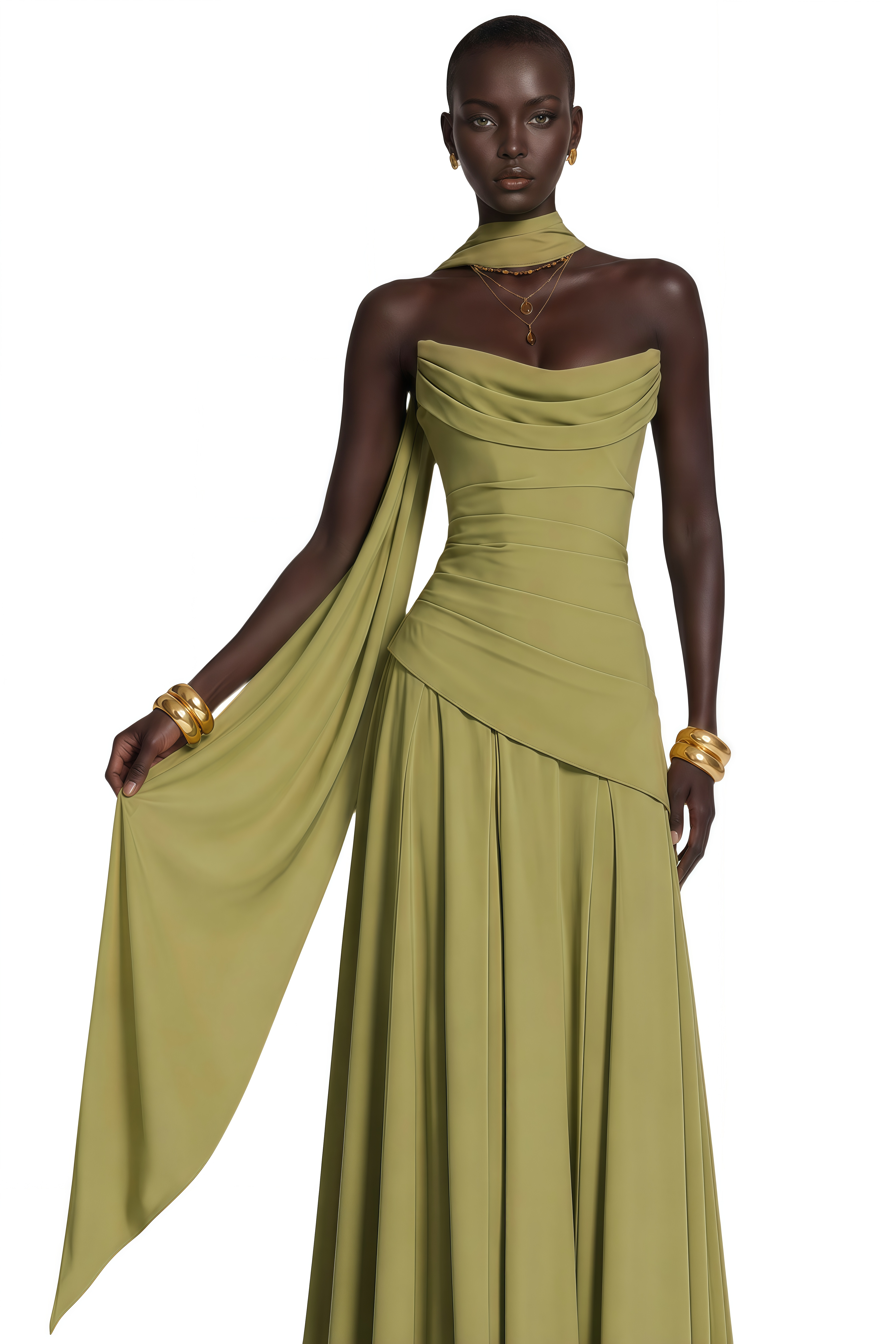 Romane Green Strapless Corset Chiffon Maxi Dress