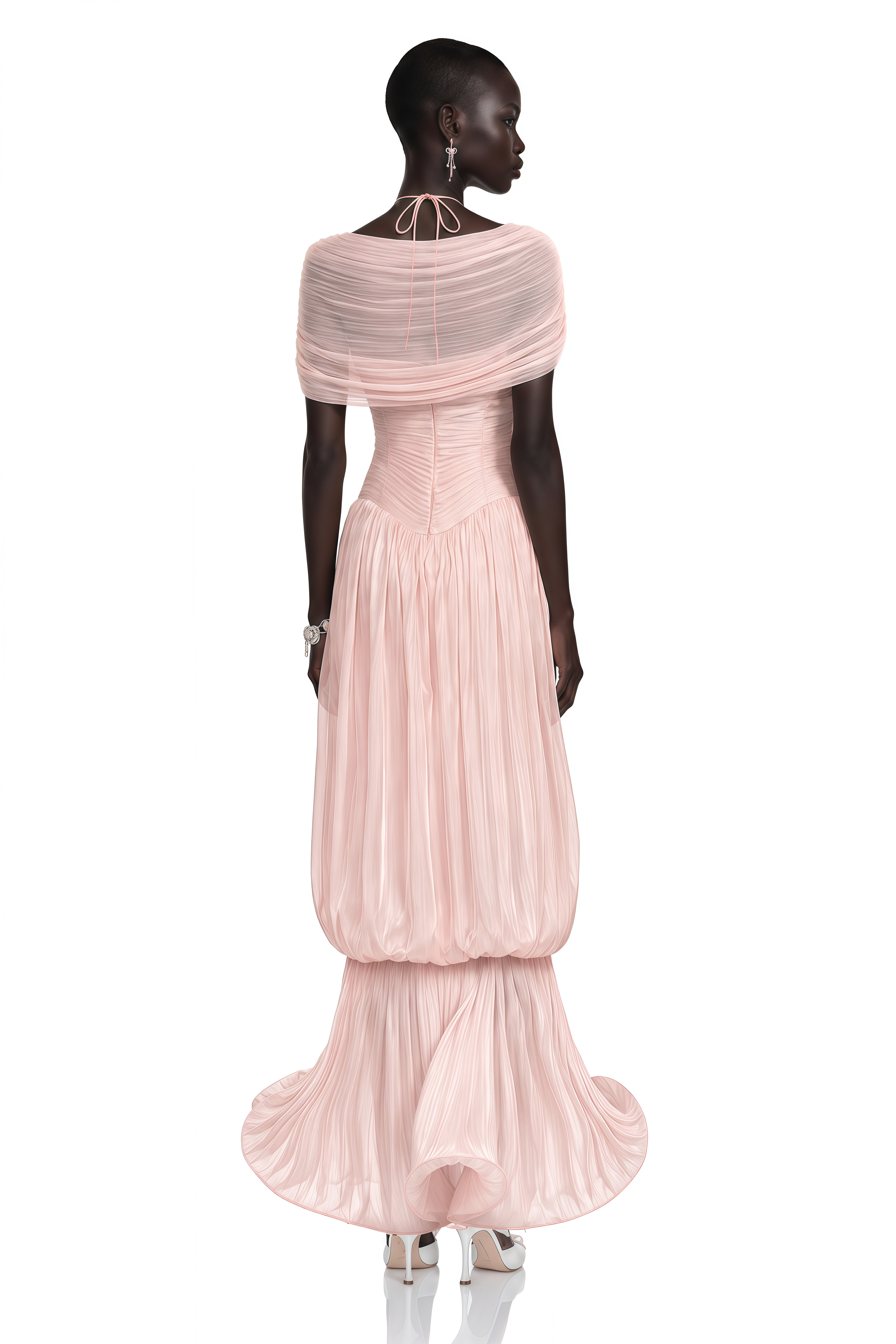 Romilly Pink Ruched Maxi Dress with Shawl