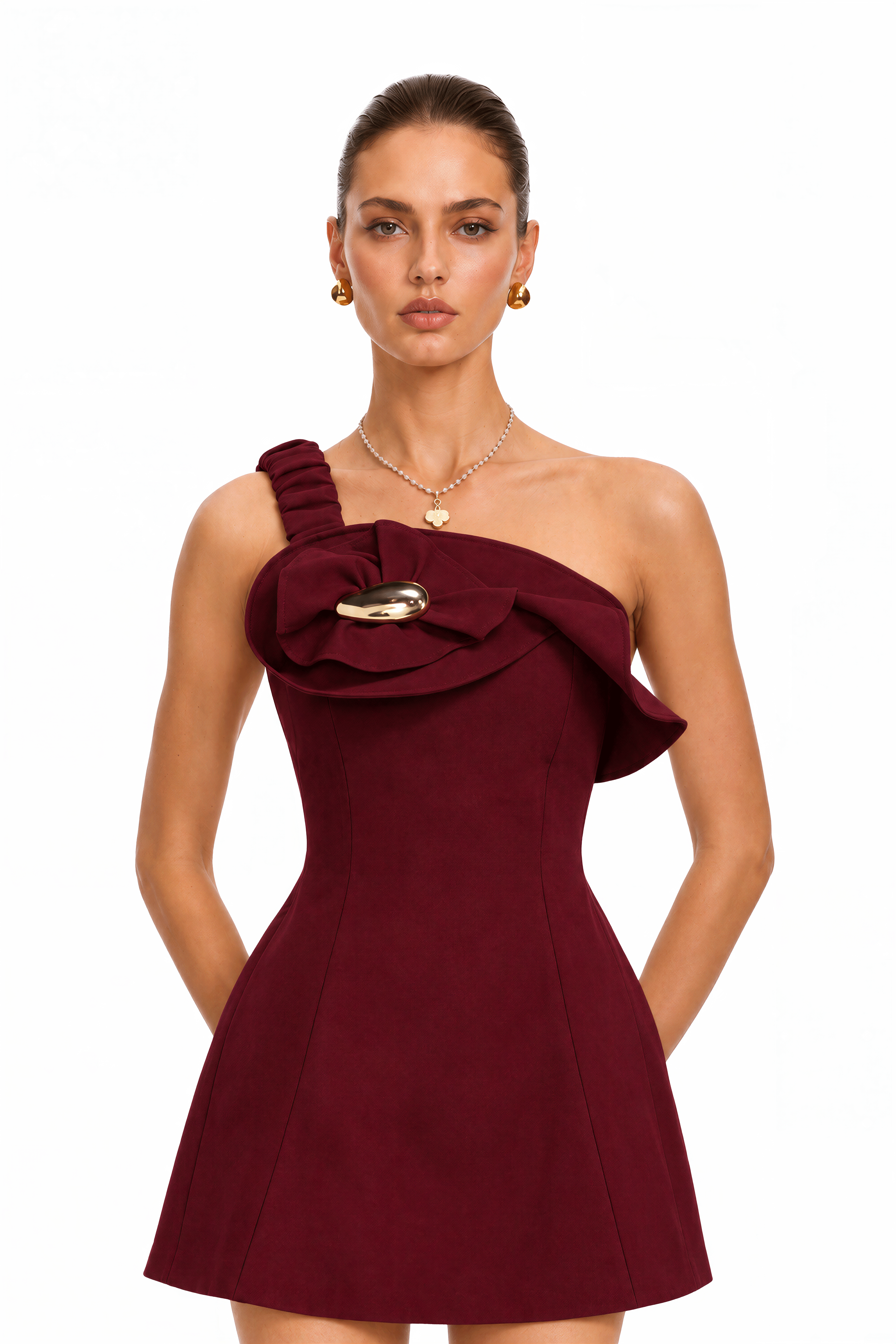Rosalee Burgundy Off-shoulder Sculpted Mini Dress – Miss Rosier