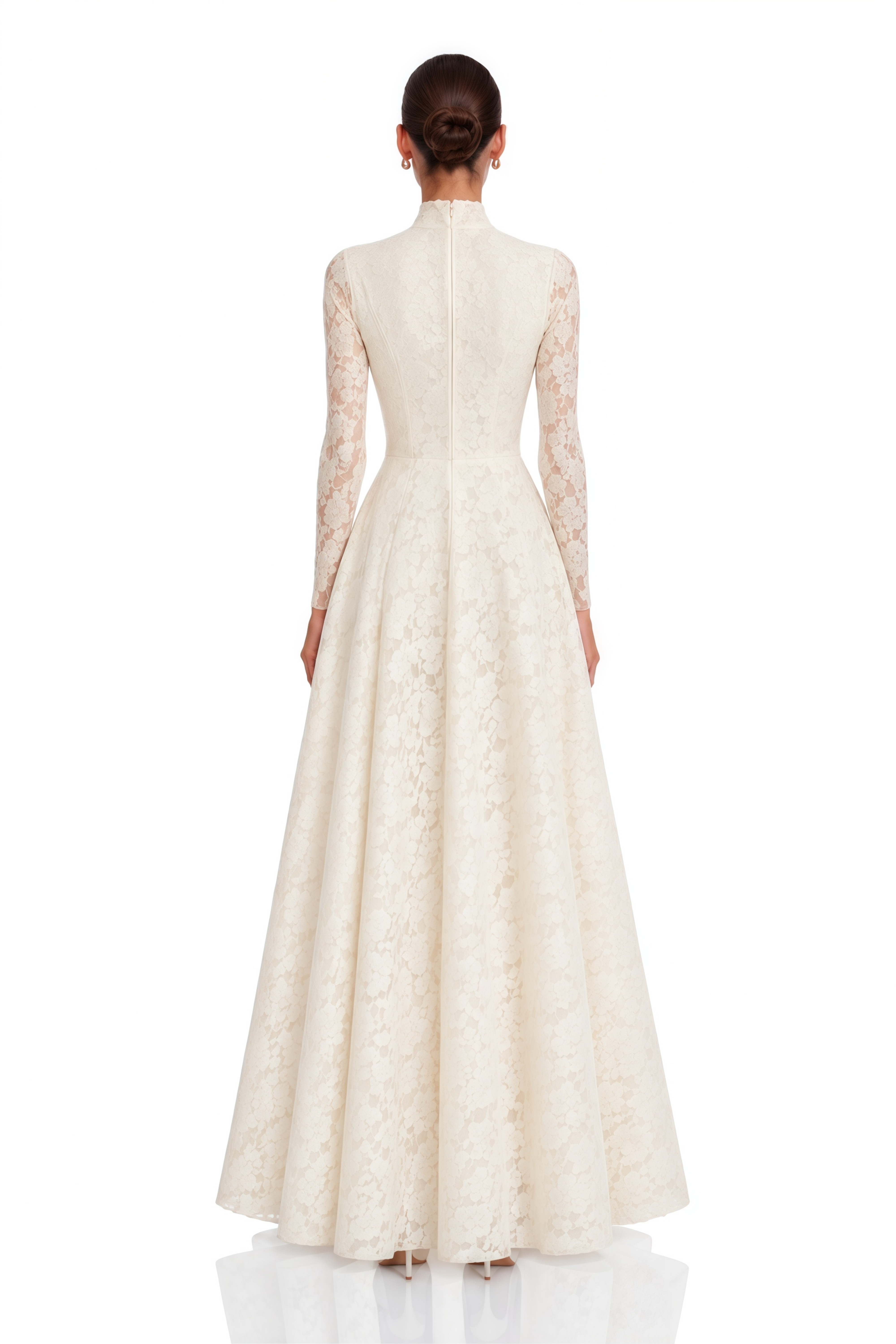 Rosalia White High Neck Long Sleeves Lace Maxi Dress