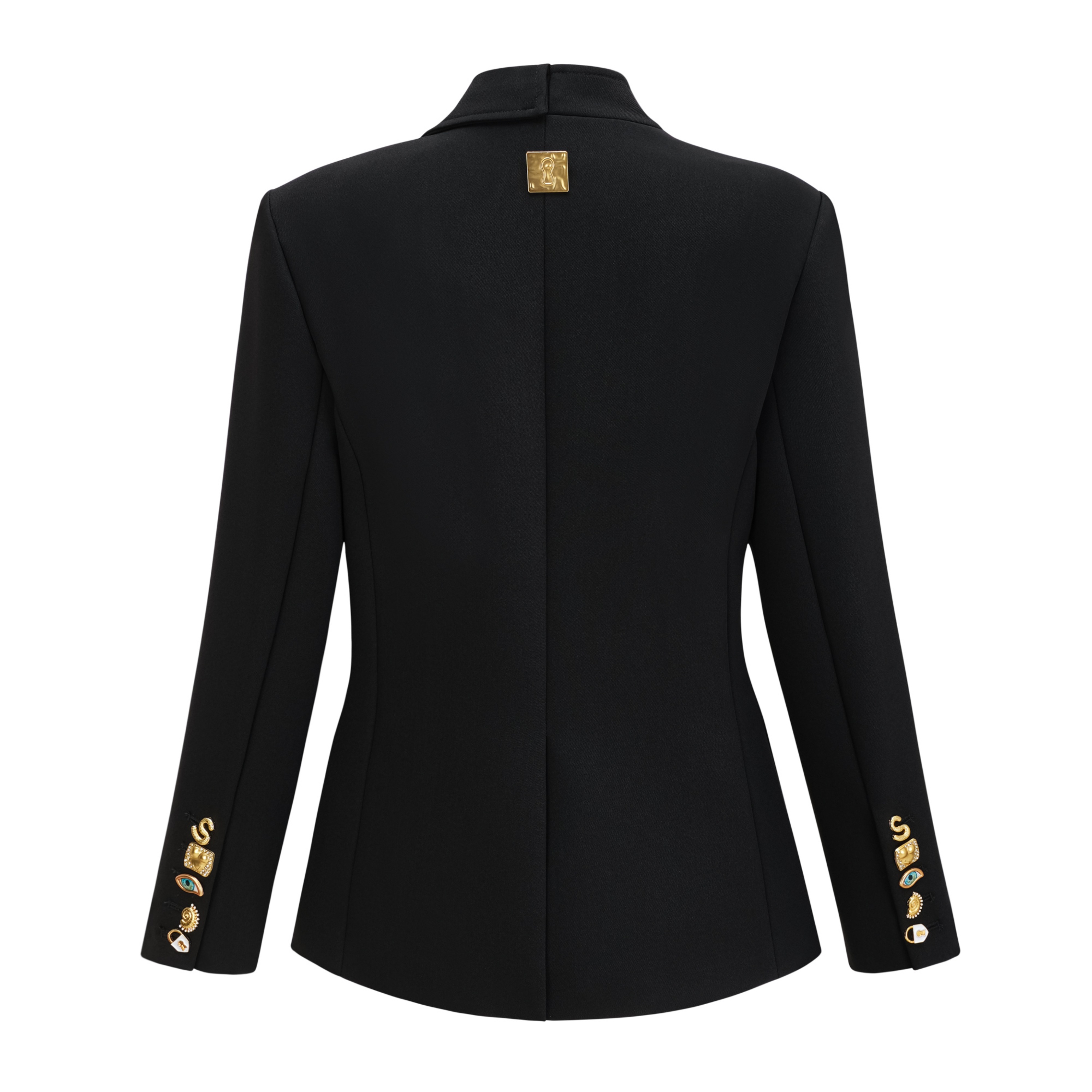 Rosalie Black Asymmetrical Decorative Button Blazer