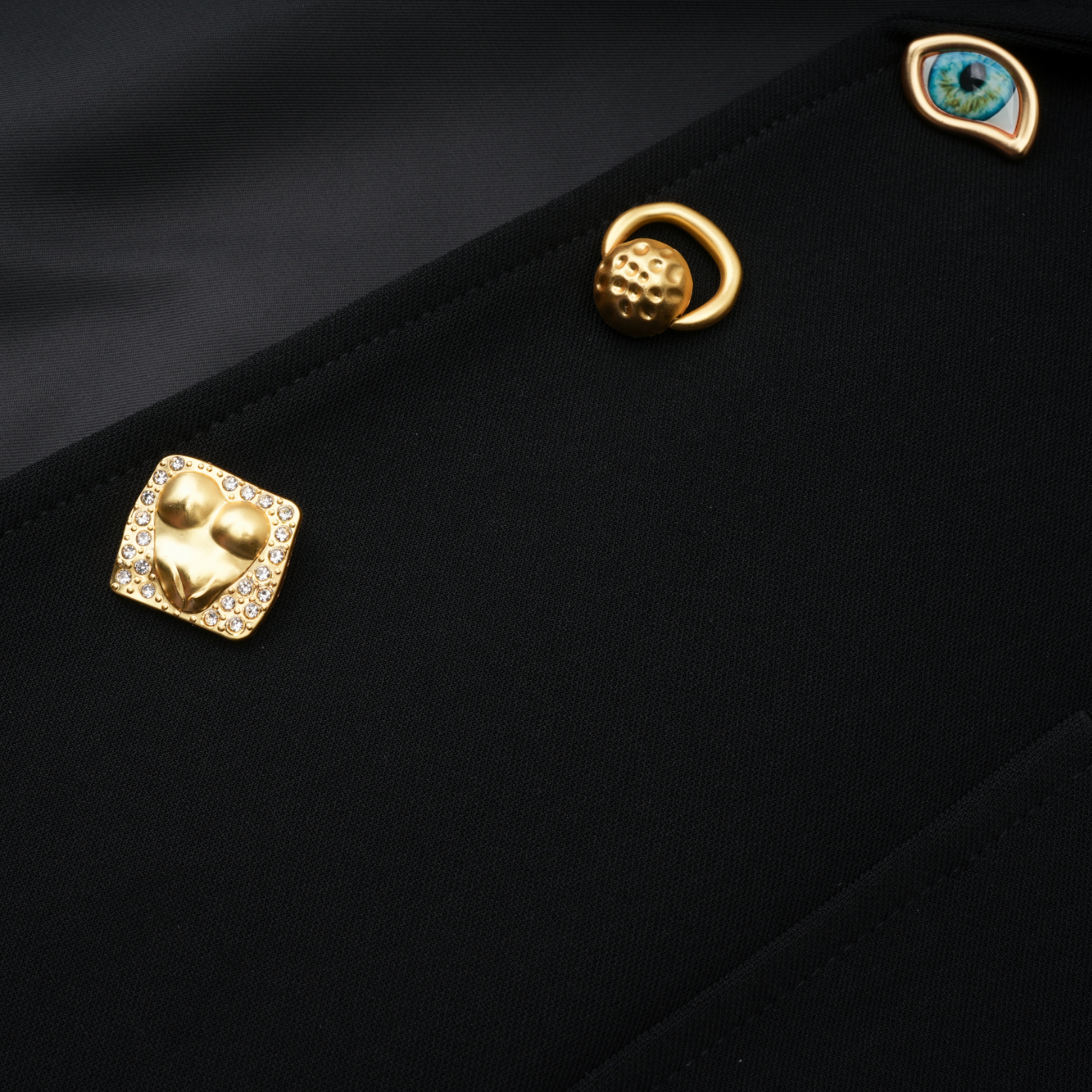 Rosalie Black Asymmetrical Decorative Button Blazer