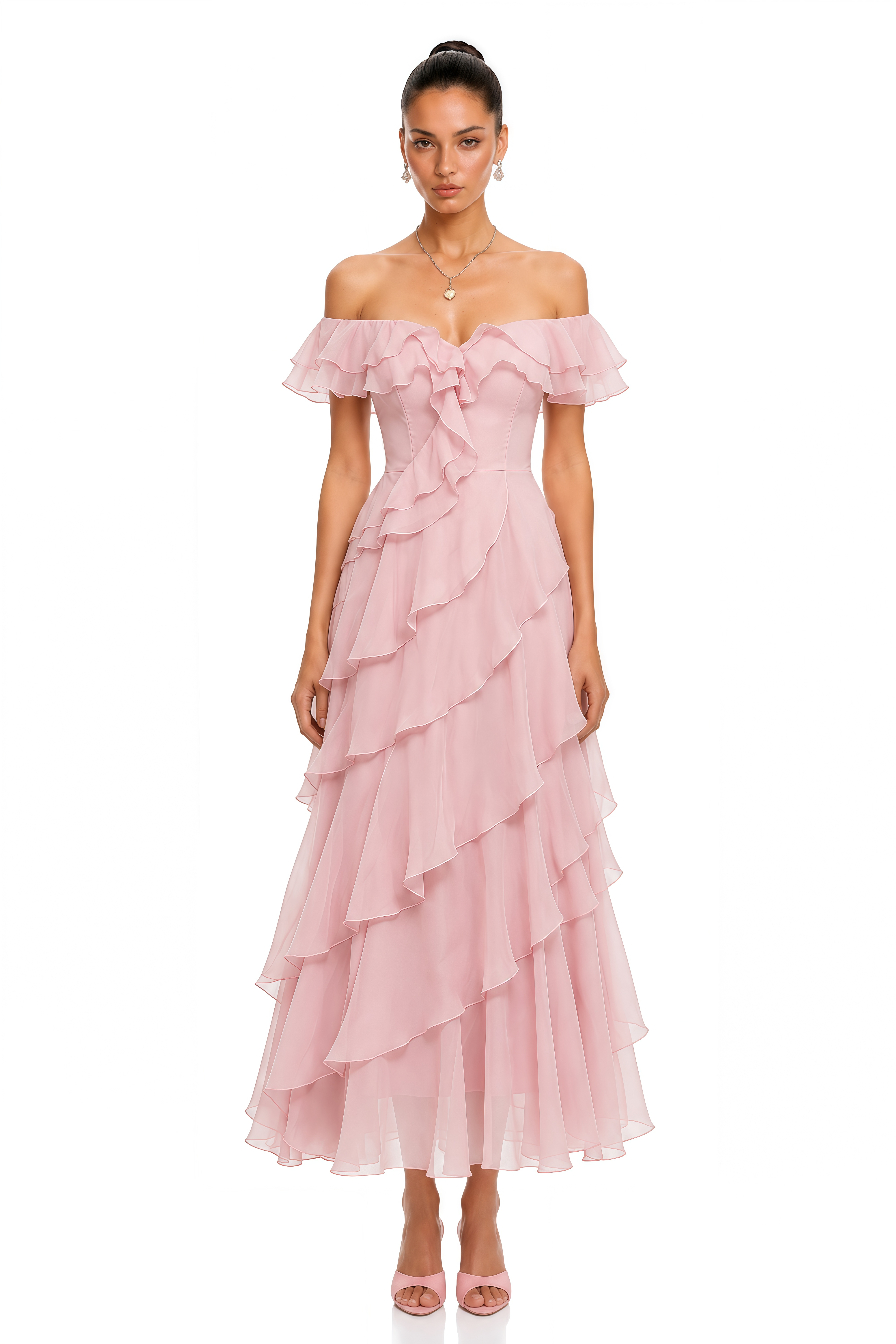 Rosalie Pink Off Shoulder Tiered Ruffle Maxi Dress
