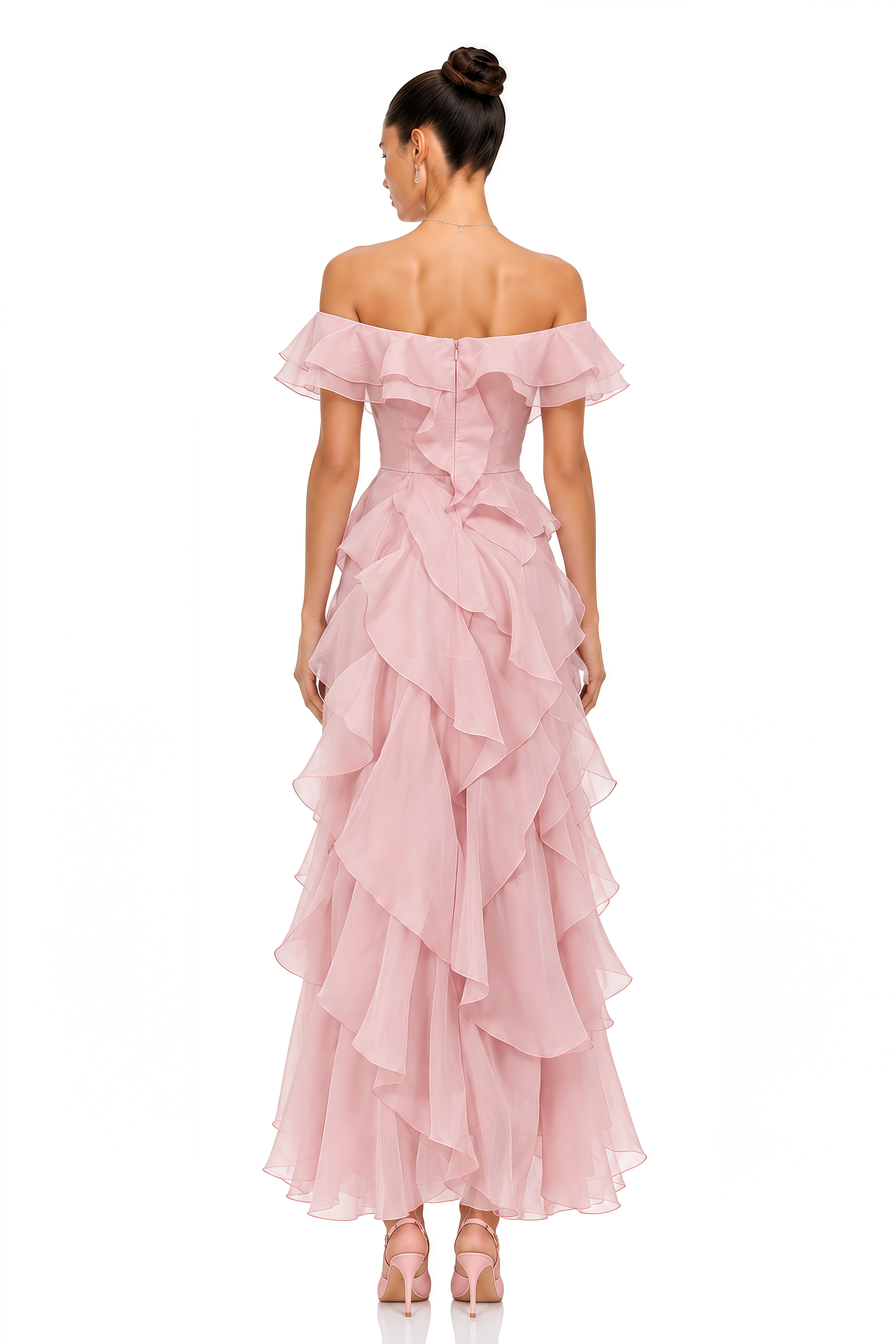 Rosalie Pink Off Shoulder Tiered Ruffle Maxi Dress