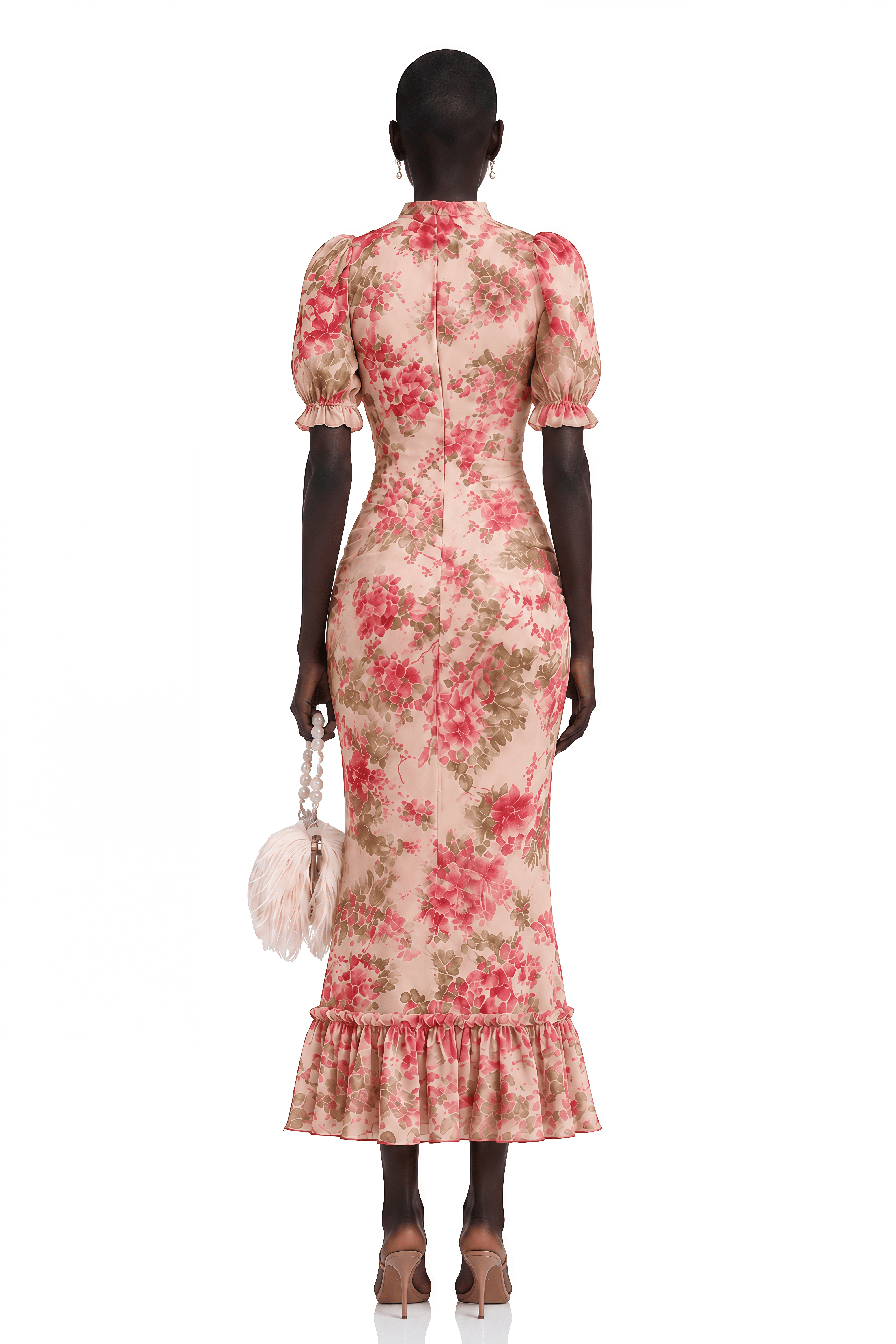 Rosalind Pink Mock Neck Puff Sleeve Floral Maxi Dress