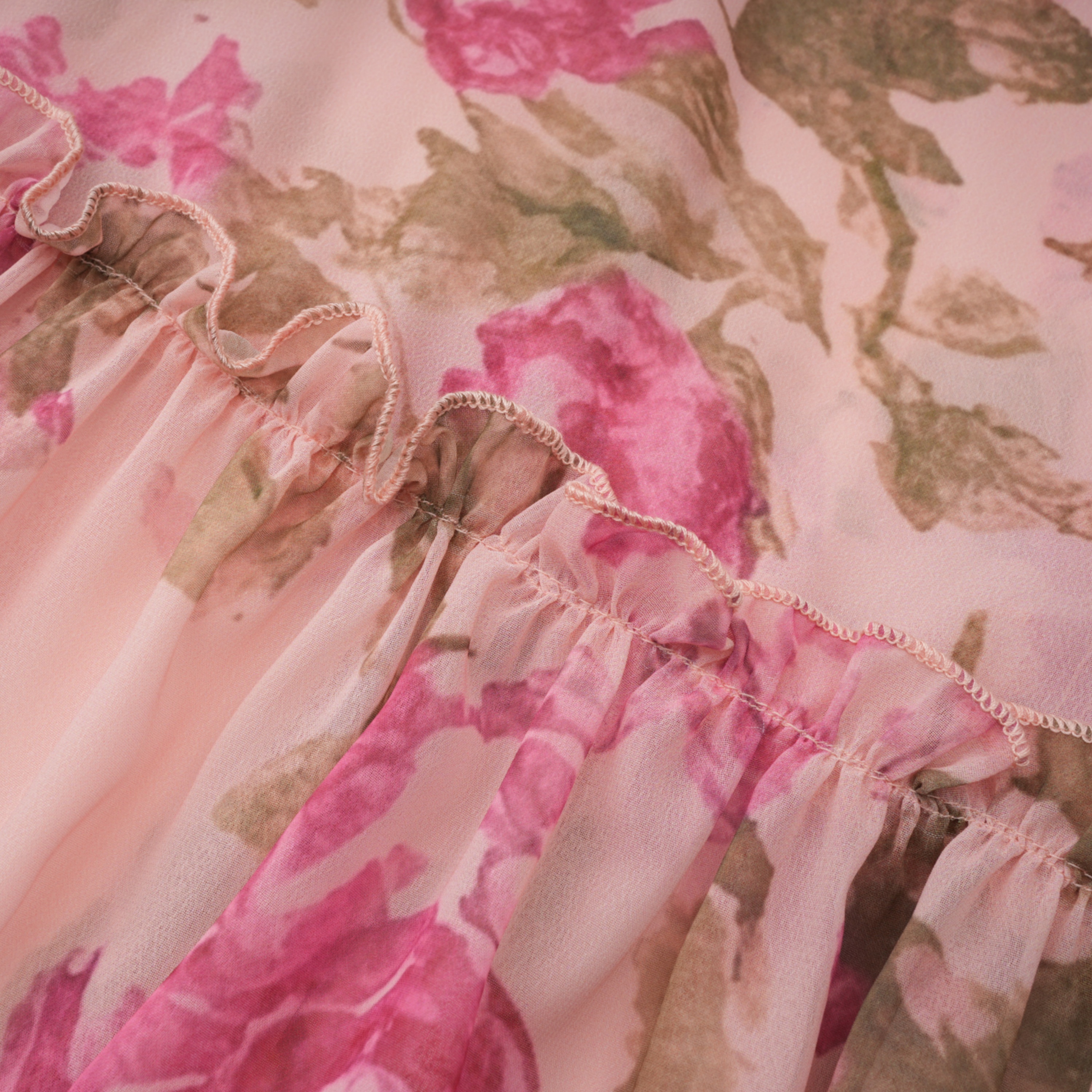 Rosalind Pink Mock Neck Puff Sleeve Floral Maxi Dress