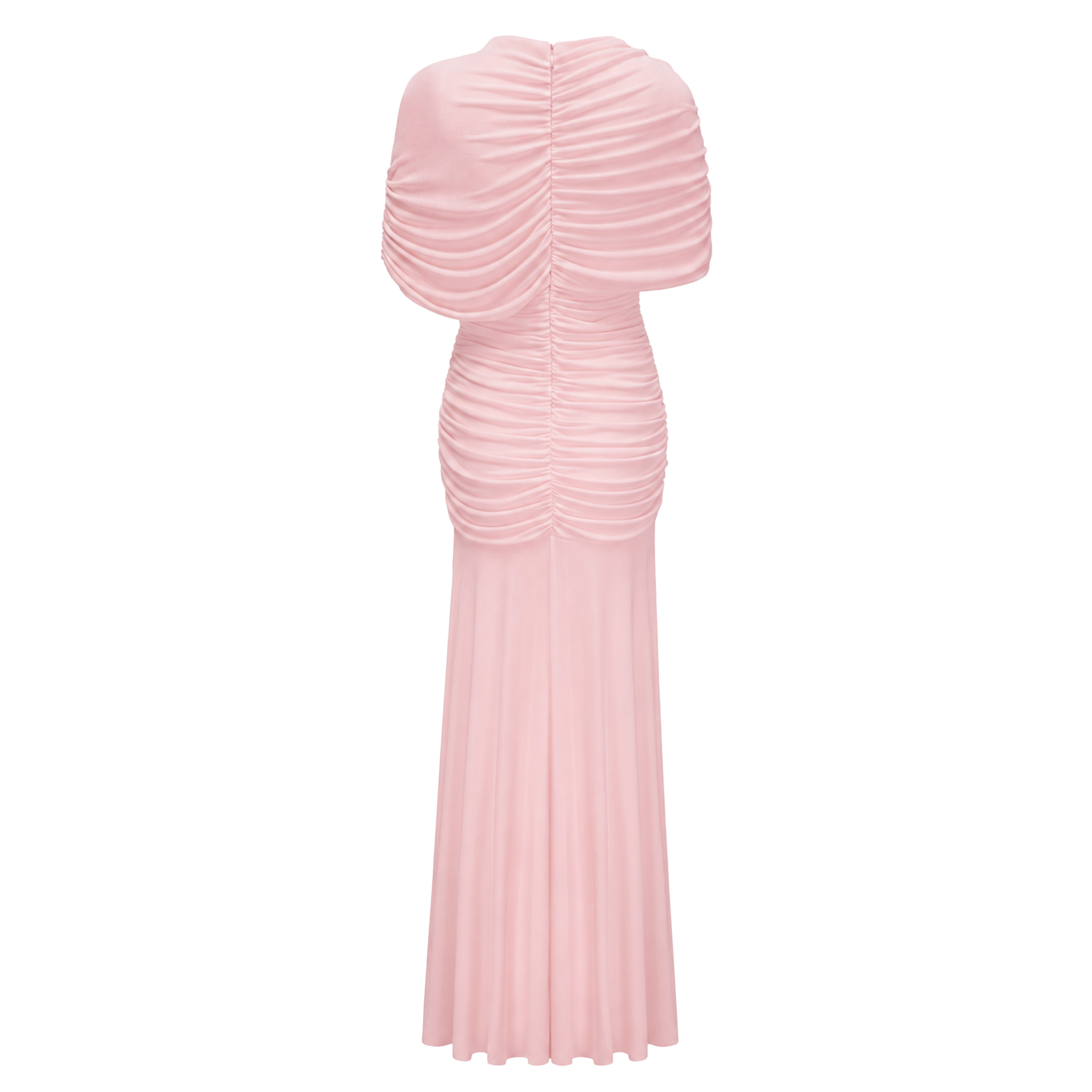 Rosalyn Pink Crew Neck Ruched Maxi Dress