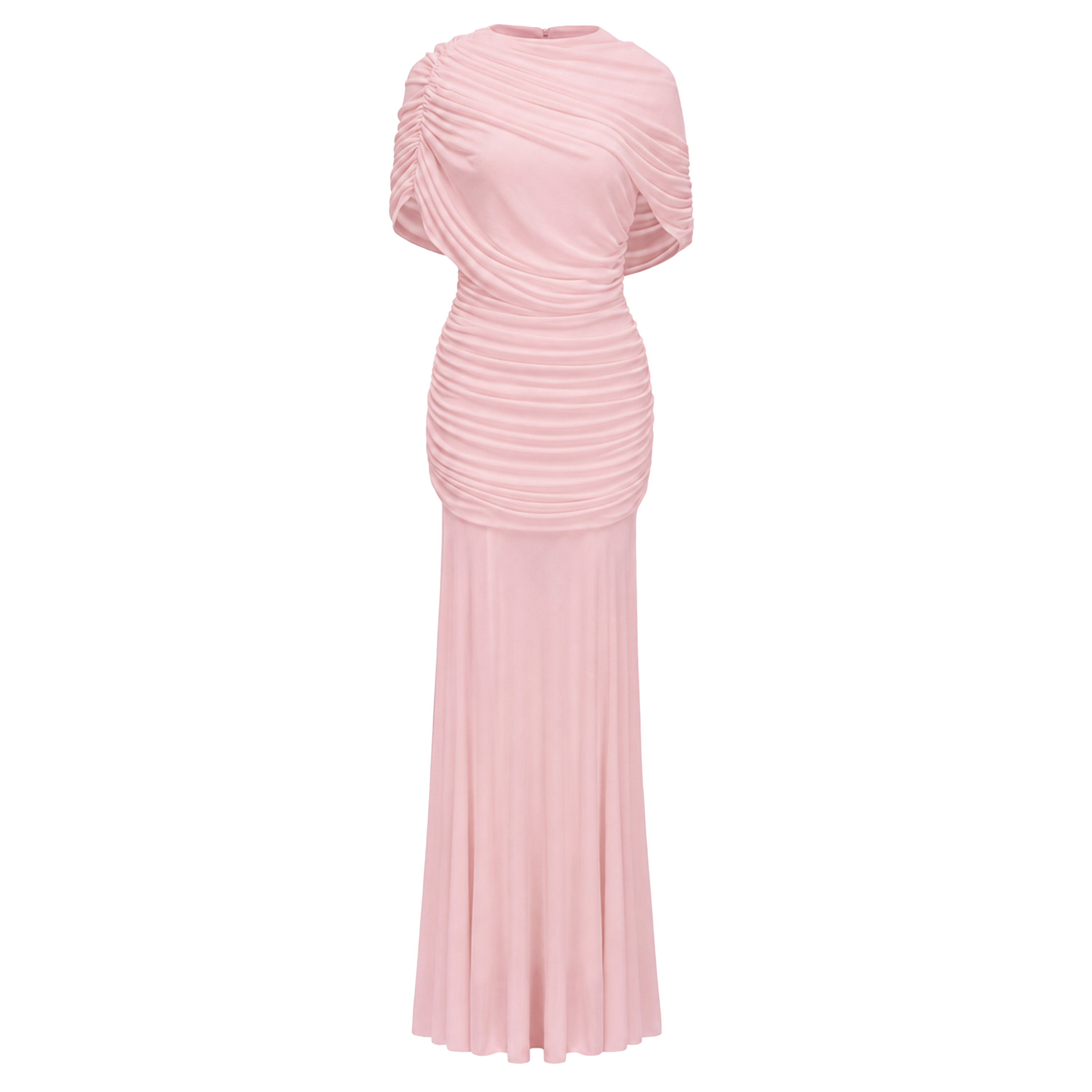 Rosalyn Pink Crew Neck Ruched Maxi Dress