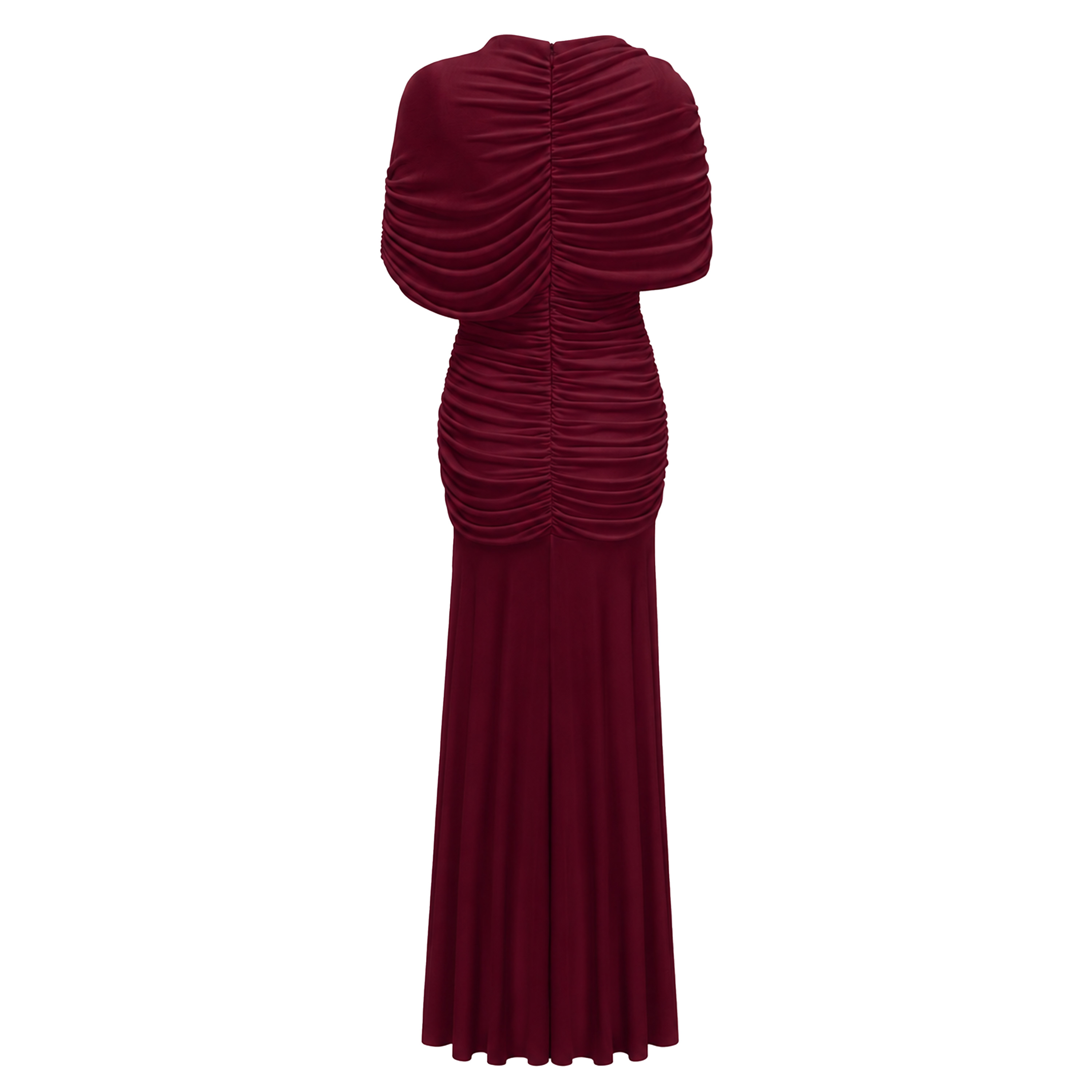 Rosalyn Red Crew Neck Ruched Maxi Dress