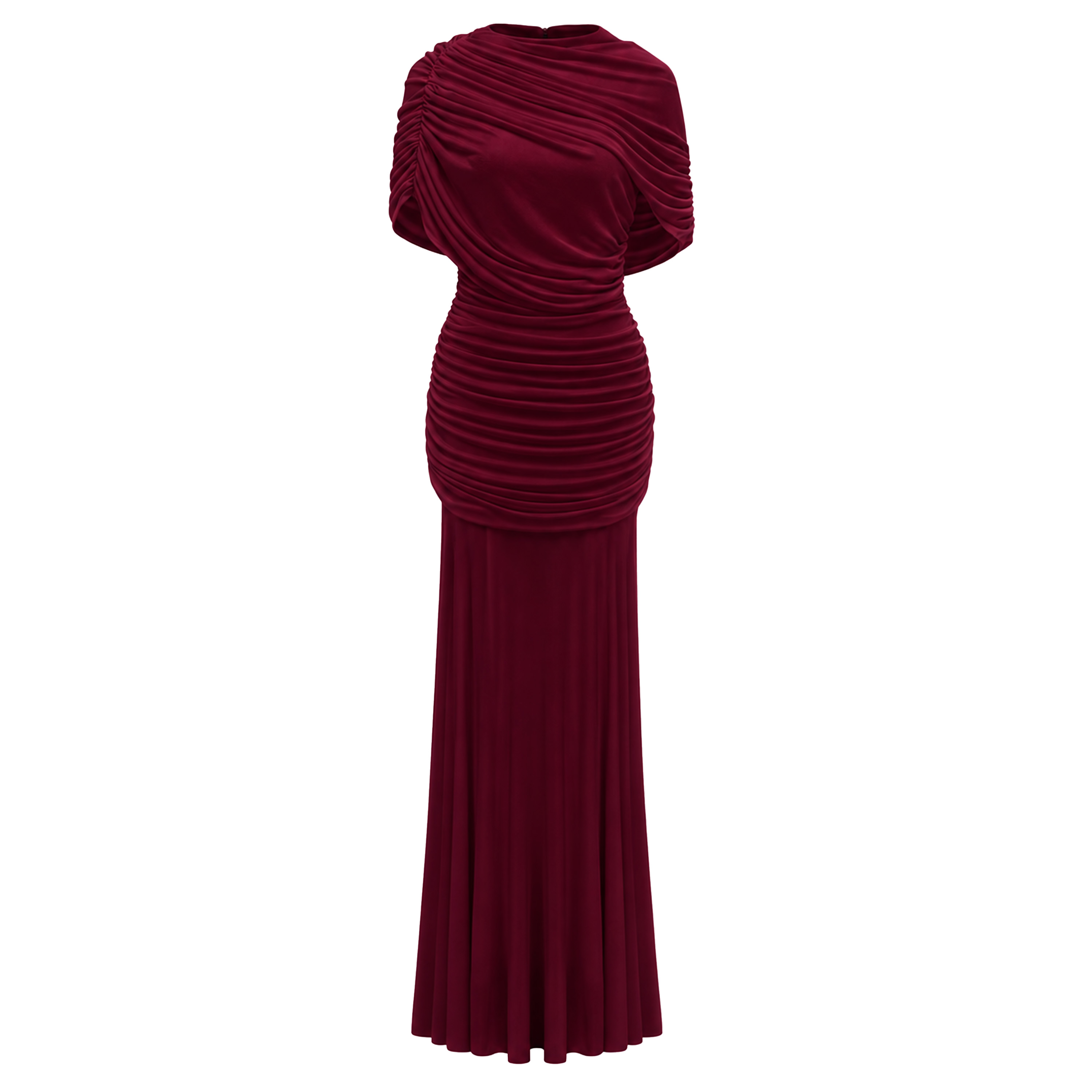 Rosalyn Red Crew Neck Ruched Maxi Dress