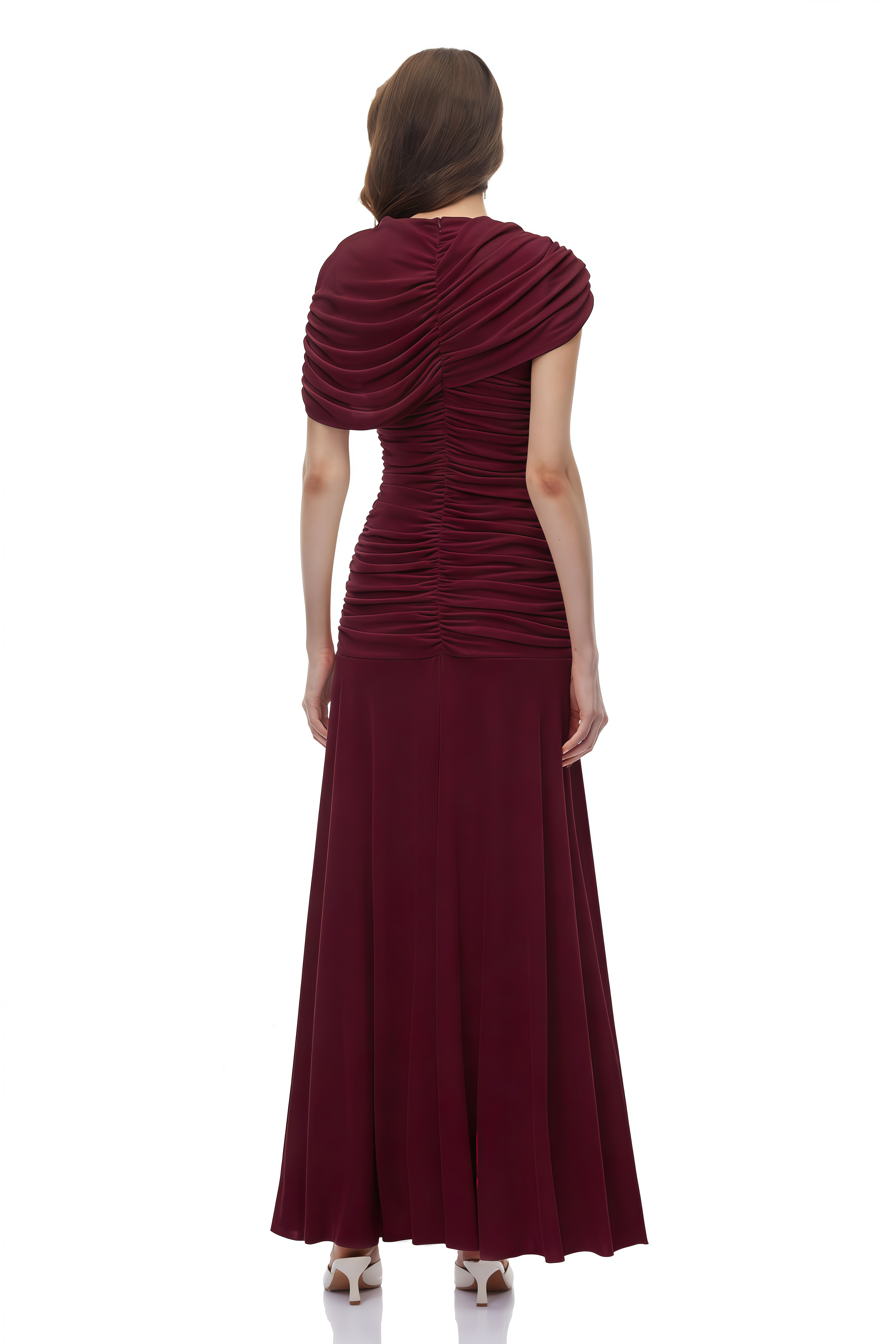 Rosalyn Red Crew Neck Ruched Maxi Dress