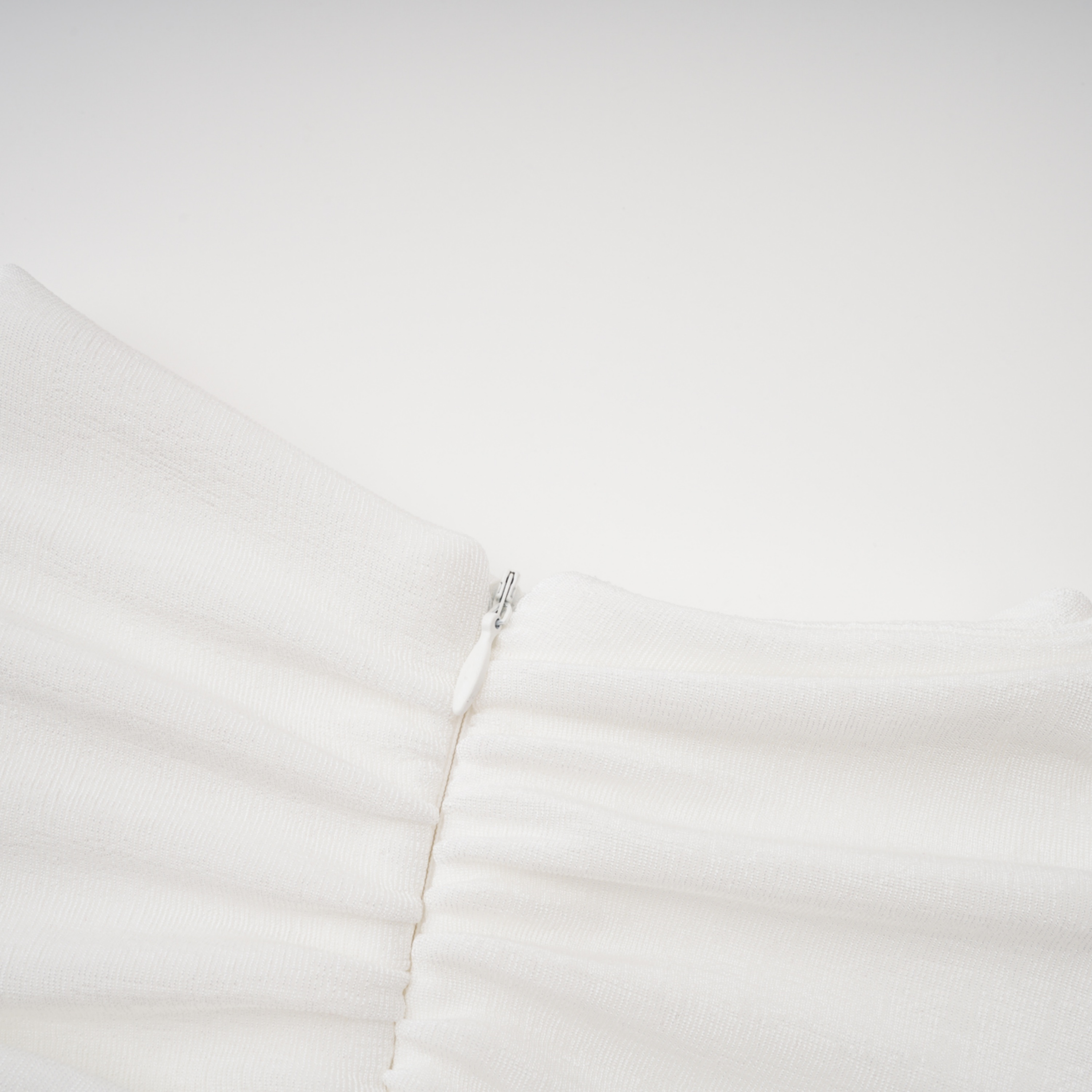 Rosalyn White Crew Neck Ruched Maxi Dress