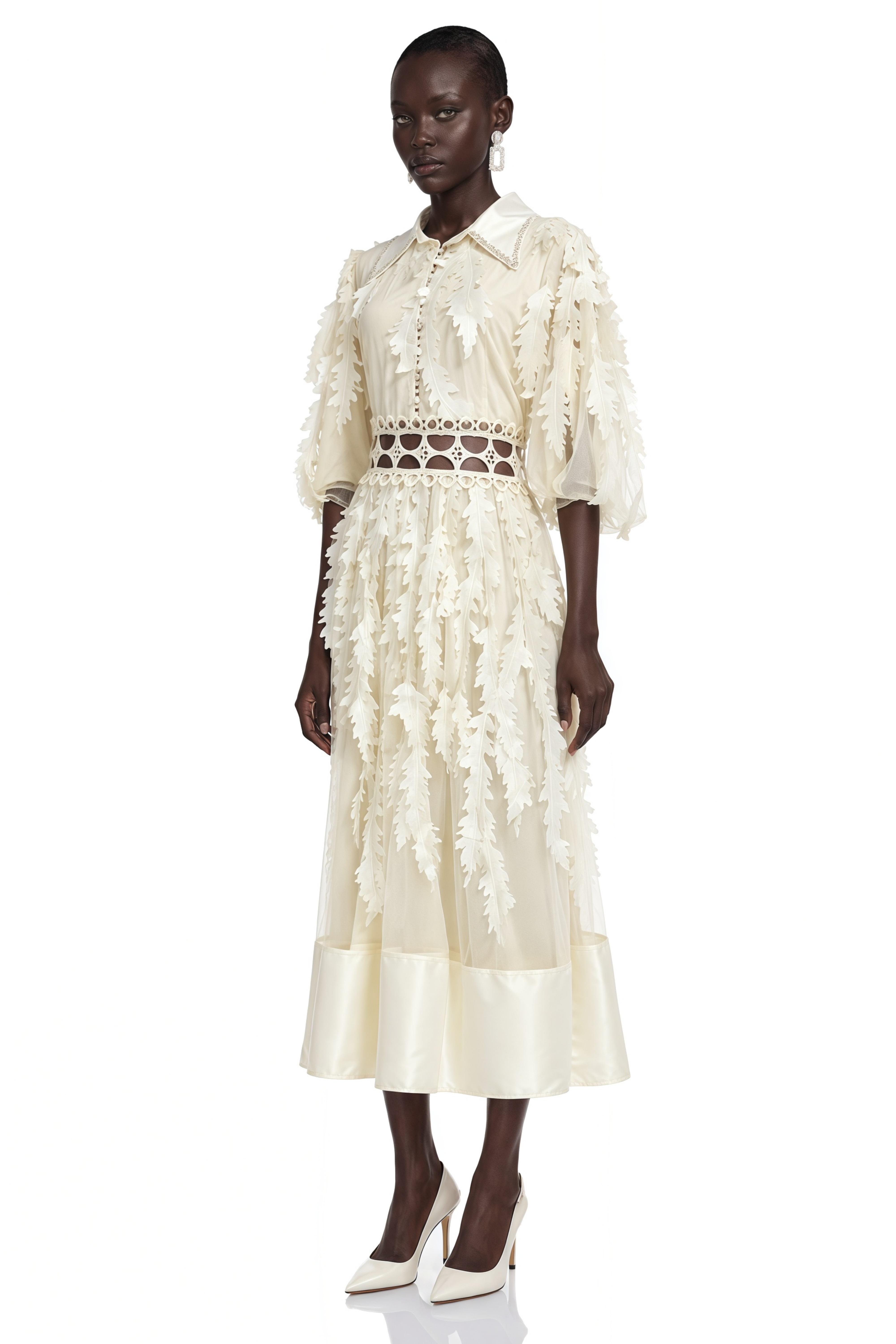 Rosamund Neutral Textured Cut-Out Midi Dress