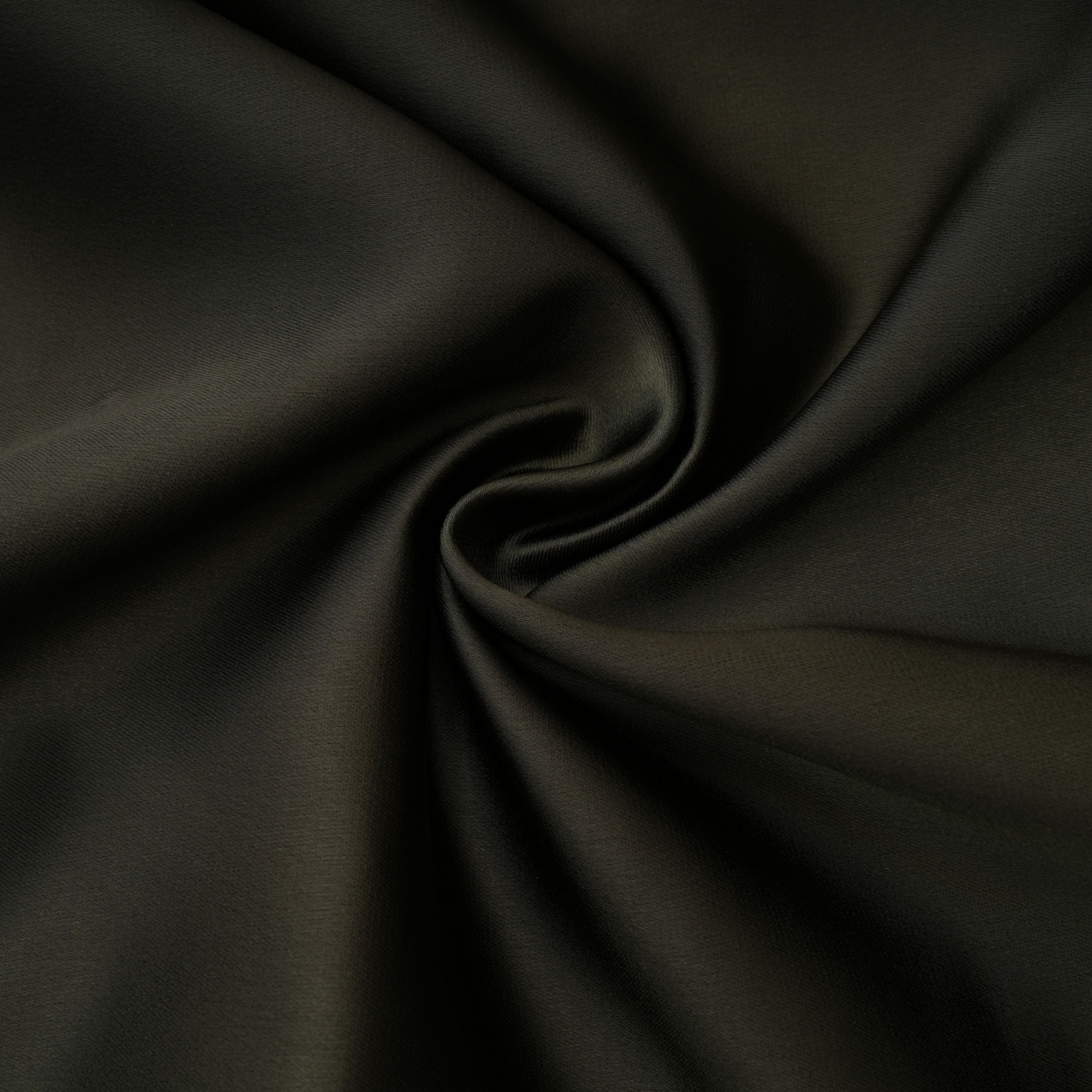 Olive green satin maxi dress with a draped one-shoulder neckline and ruched fitted skirt