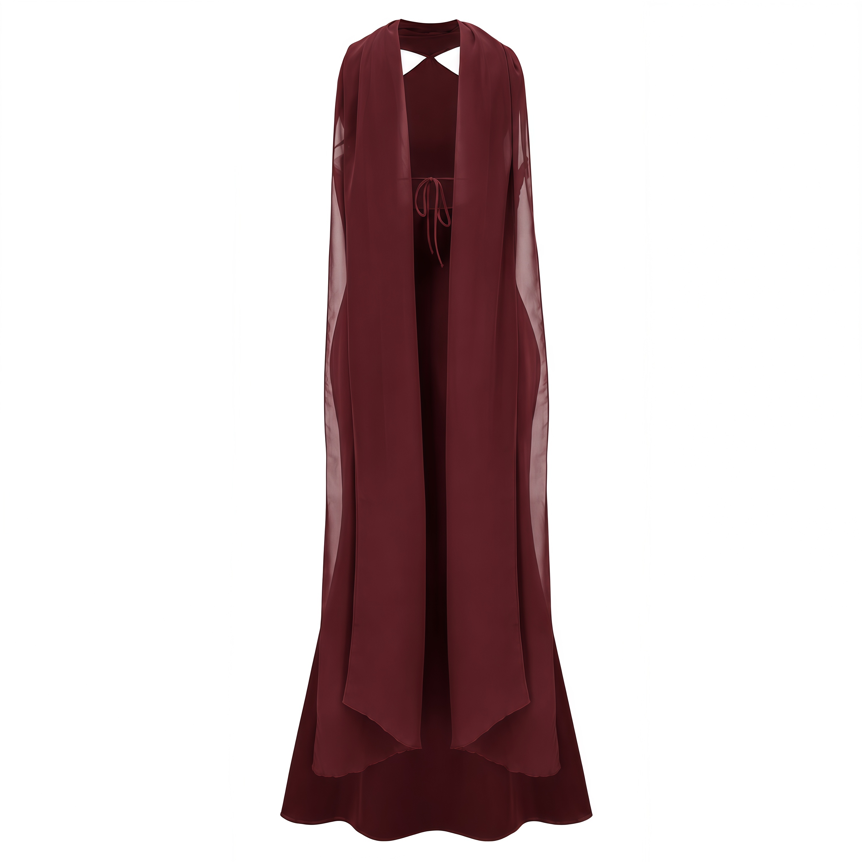 Rowena Burgundy Halterneck Maxi Dress With Scarf