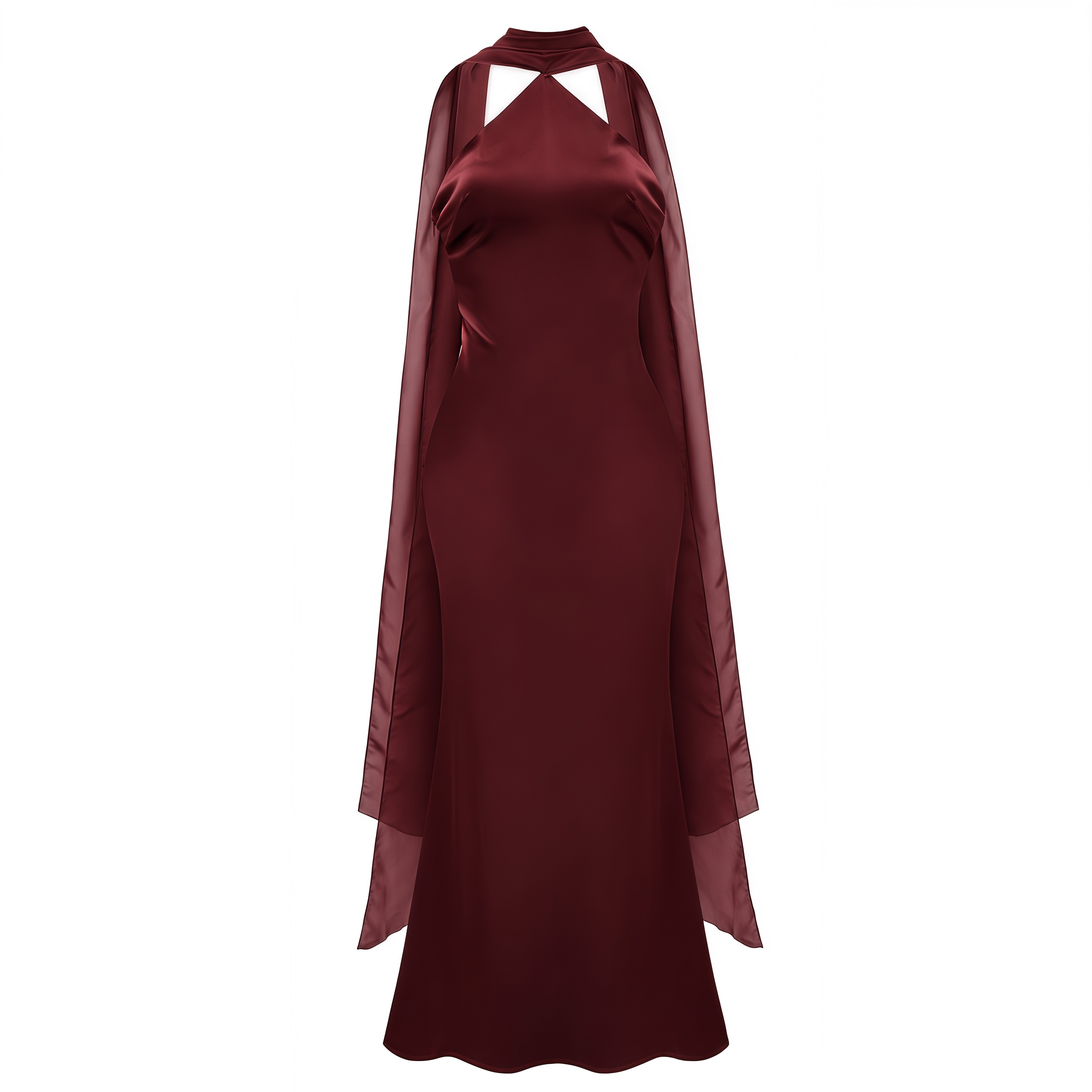 Rowena Burgundy Halterneck Maxi Dress With Scarf