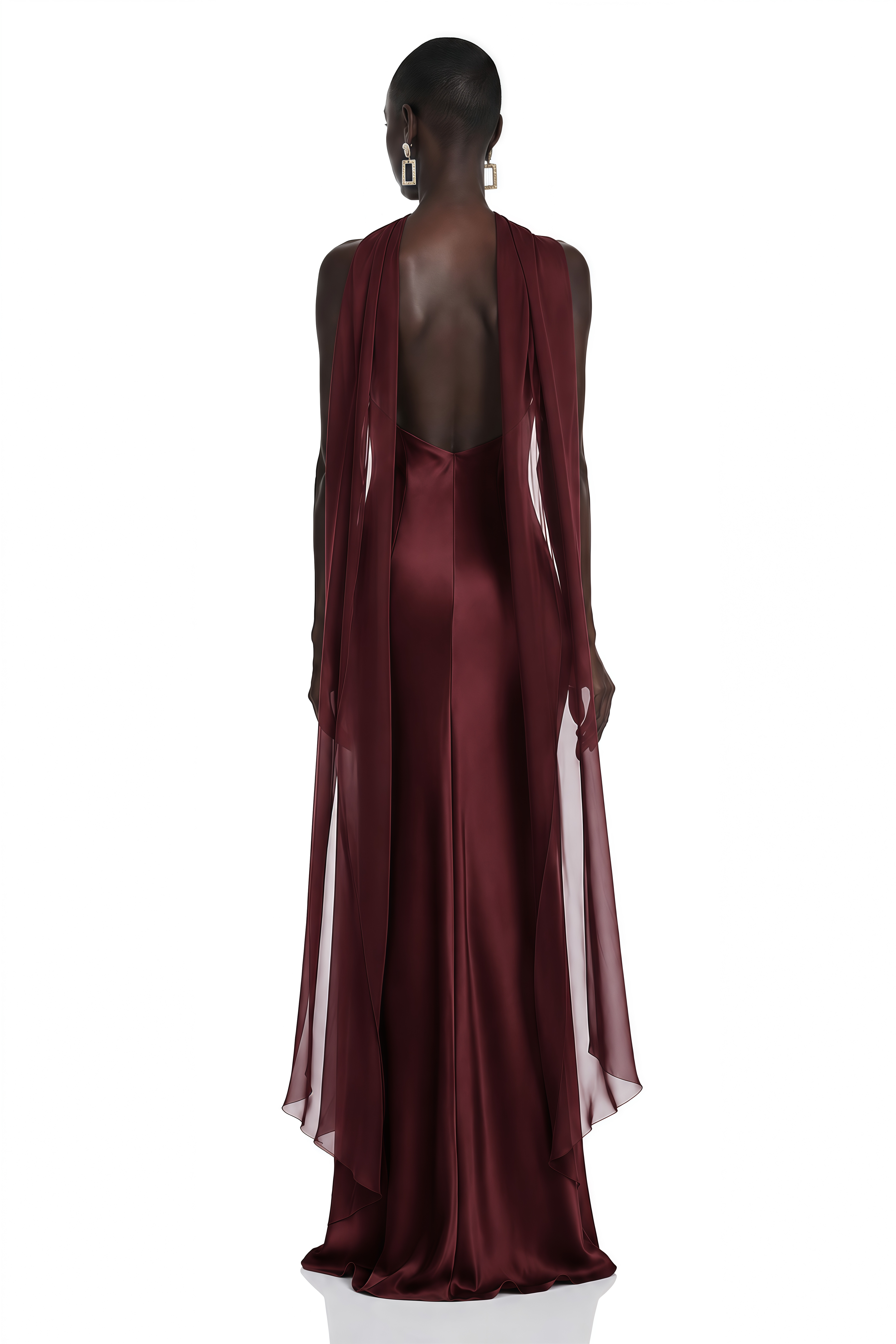 Rowena Burgundy Halterneck Maxi Dress With Scarf