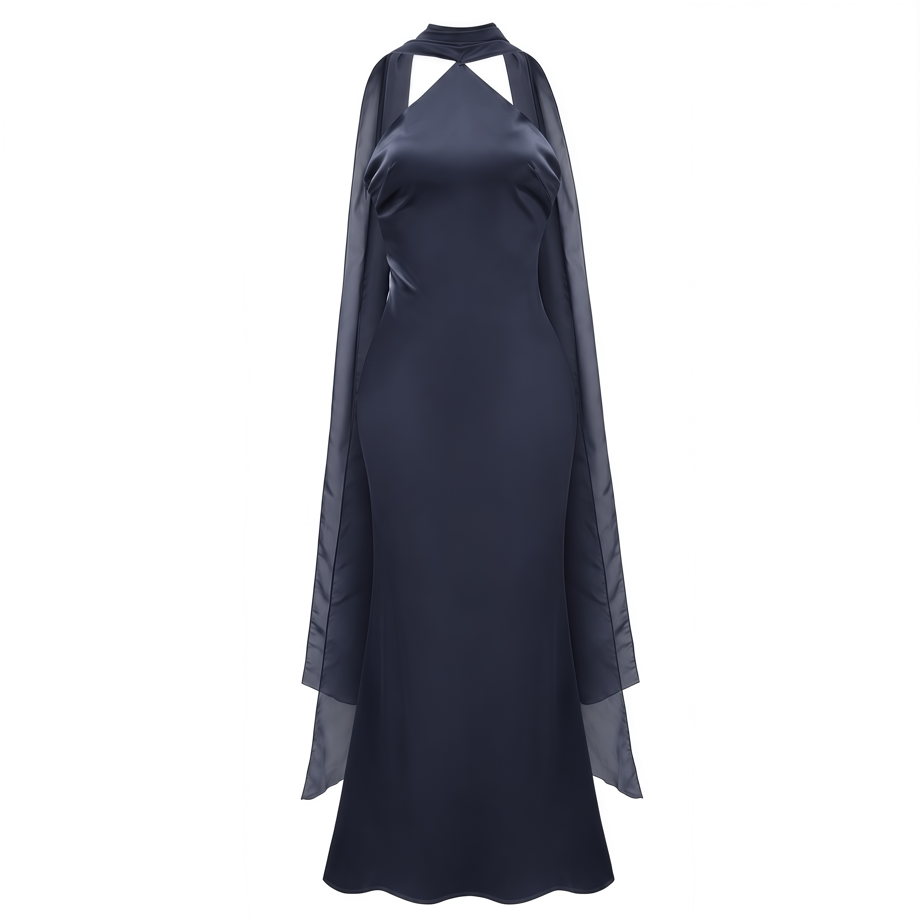 Rowena Navy Blue Halterneck Maxi Dress With Scarf