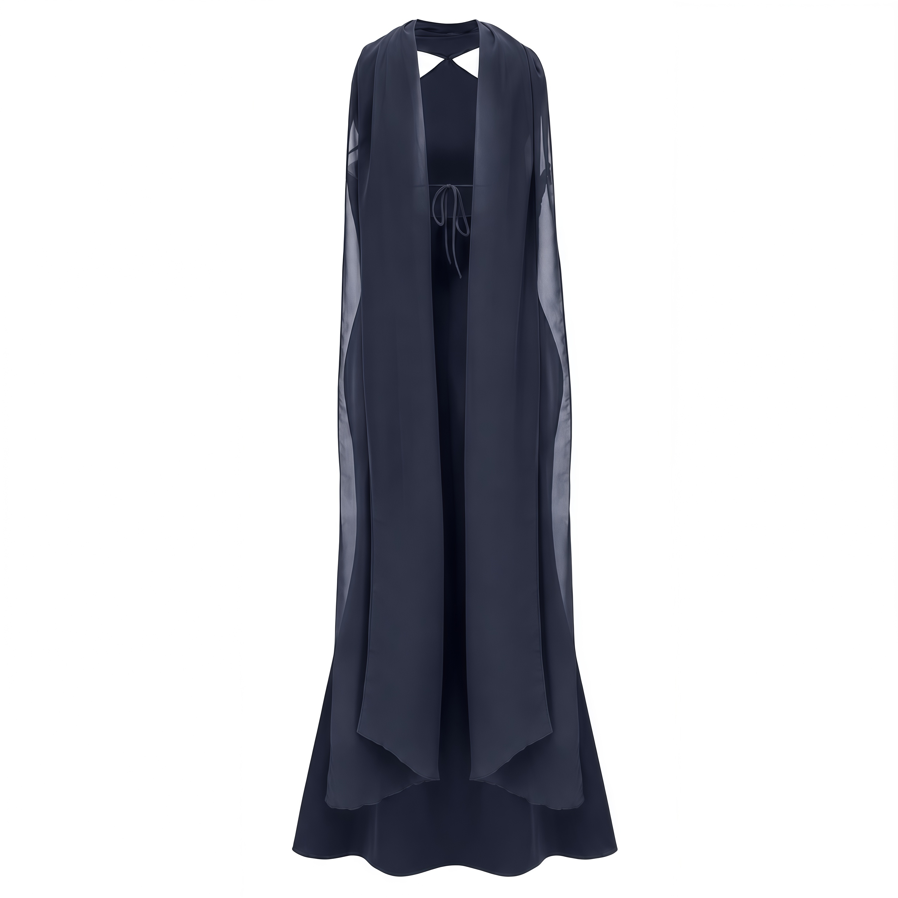 Rowena Navy Blue Halterneck Maxi Dress With Scarf
