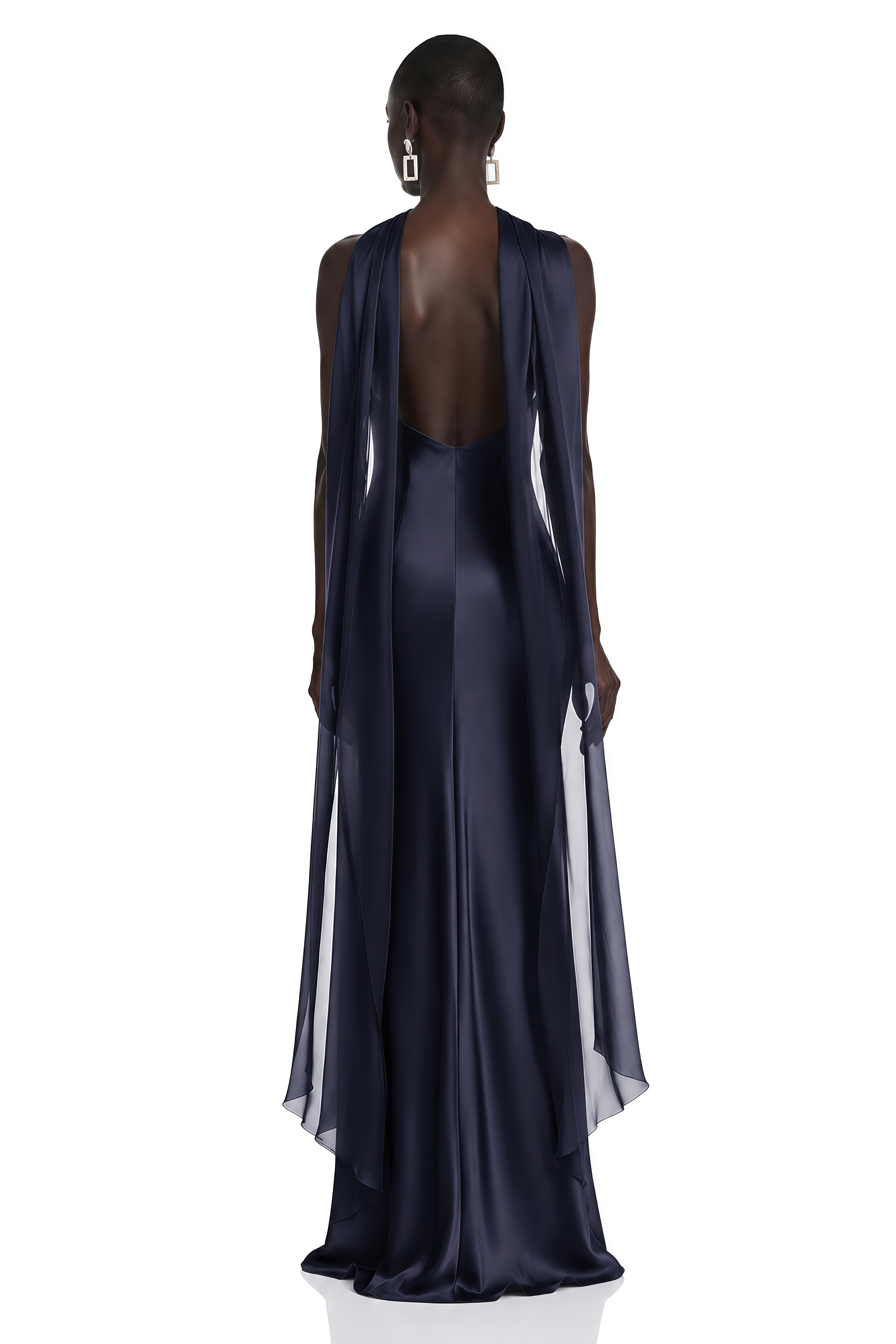 Rowena Navy Blue Halterneck Maxi Dress With Scarf