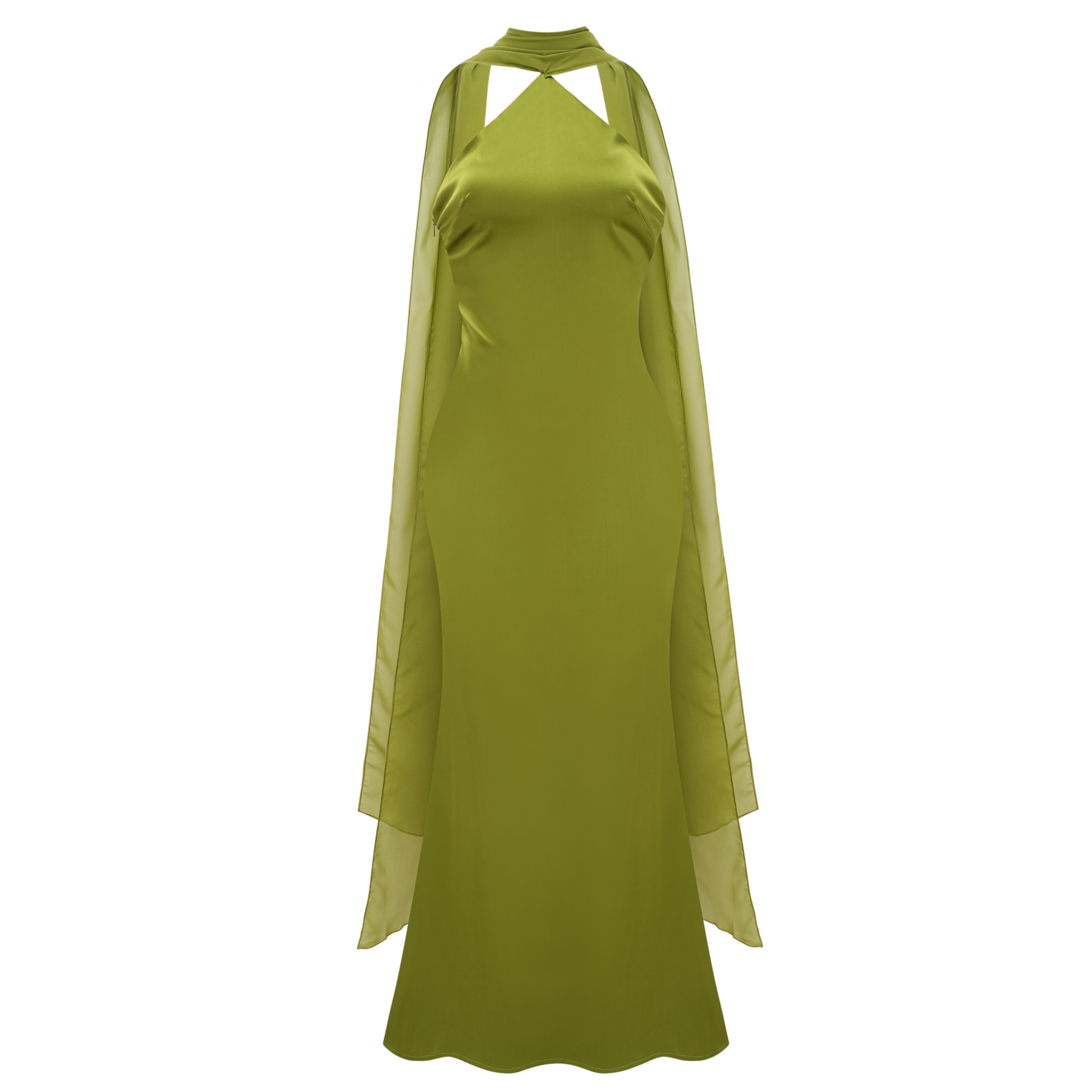 Rowena Olive Green Halterneck Maxi Dress With Scarf