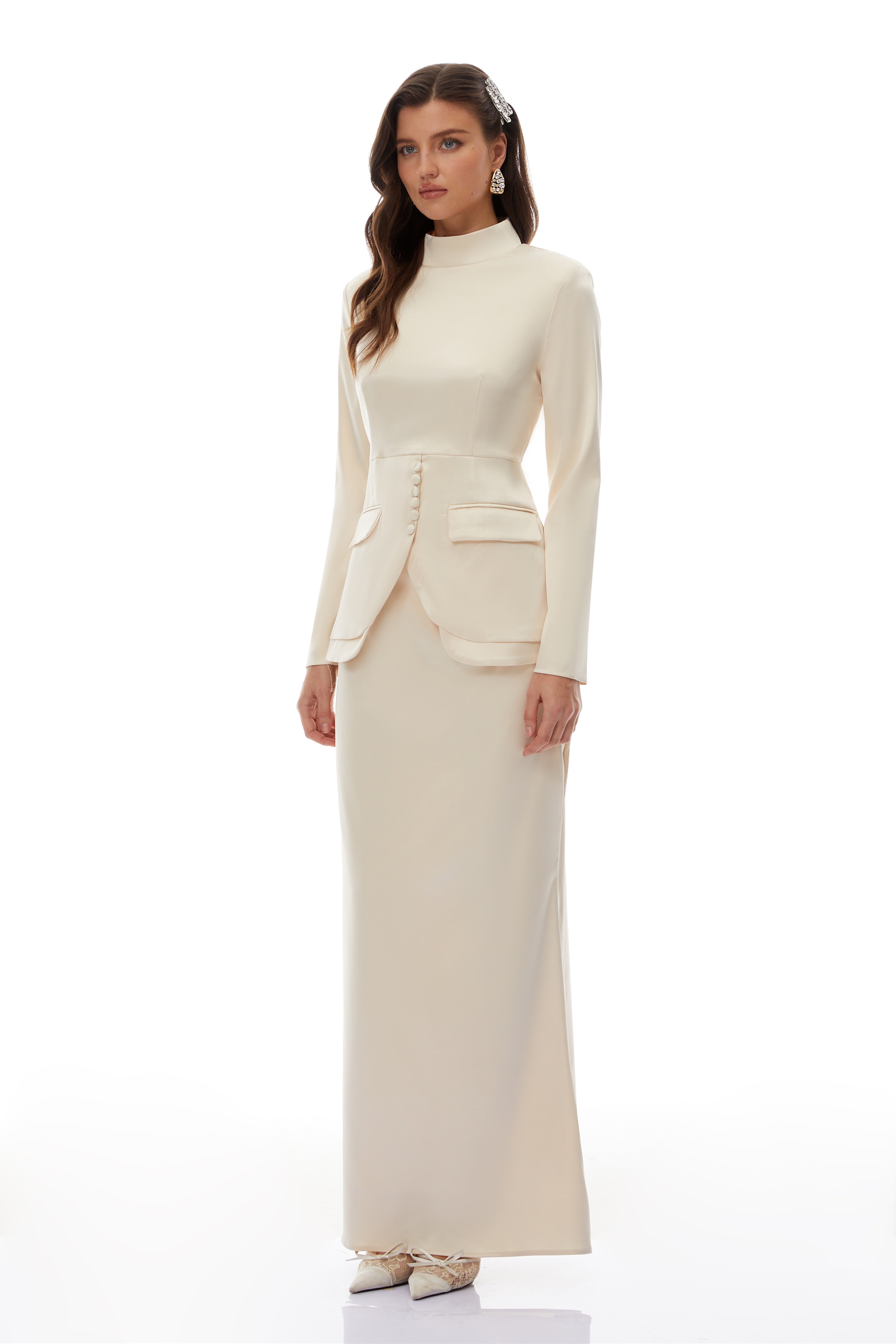 High Neck Blouse & Mermaid Skirt Set