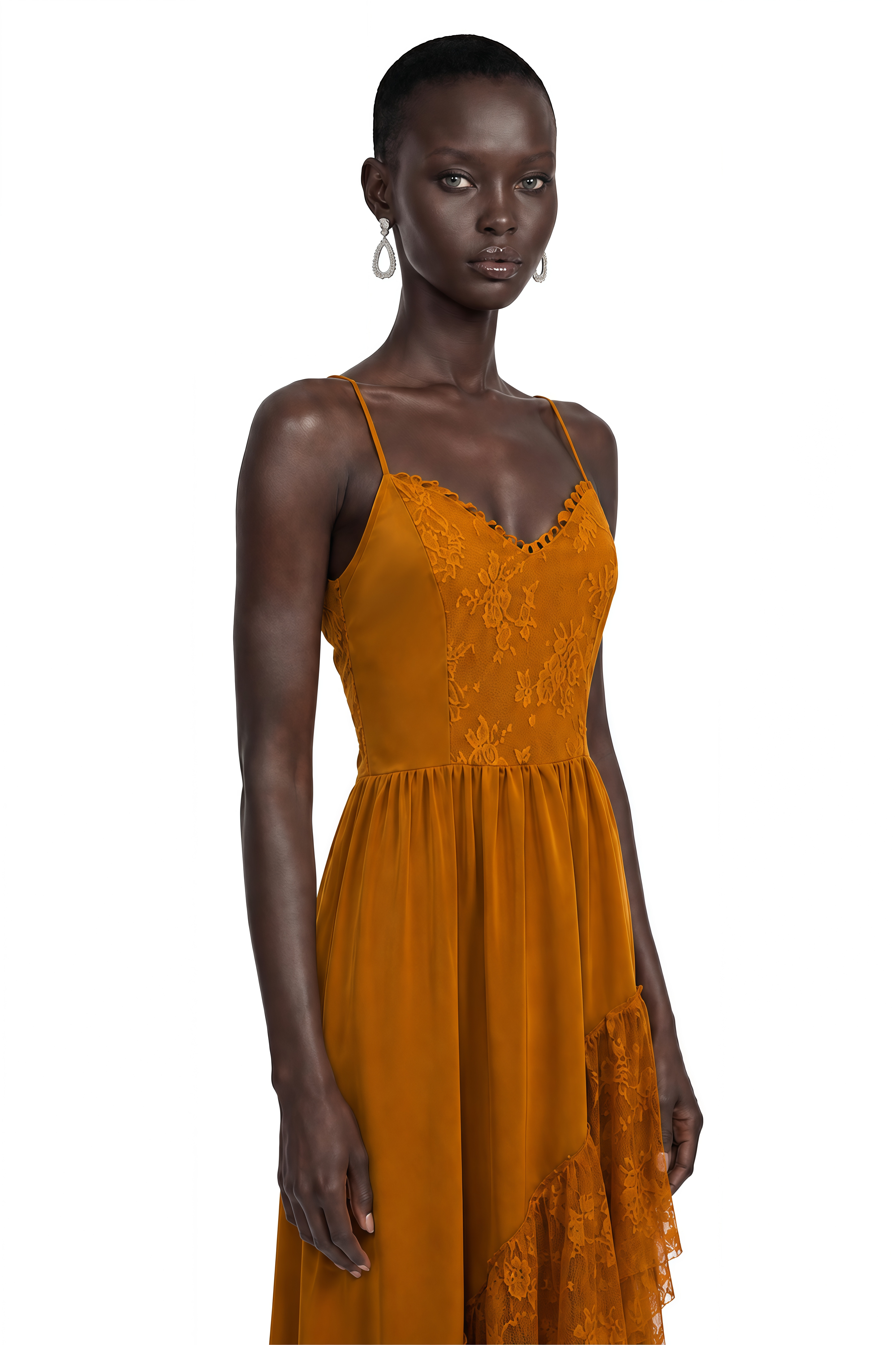 Rynne Brown Lace Patchwork Tiered Maxi Dress