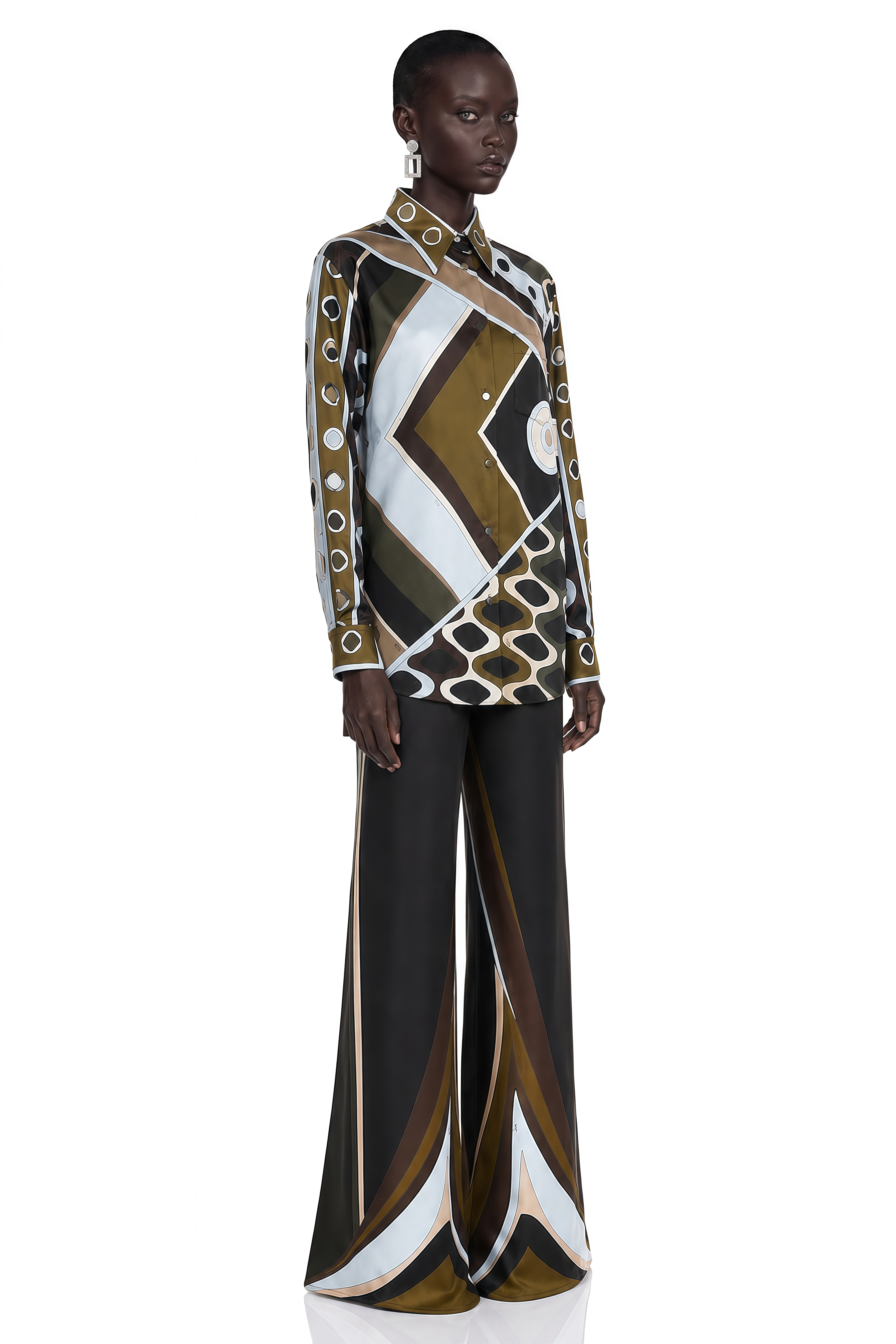 Sabella Green Abstract Print Shirt Top & Wide-Leg Trousers Set