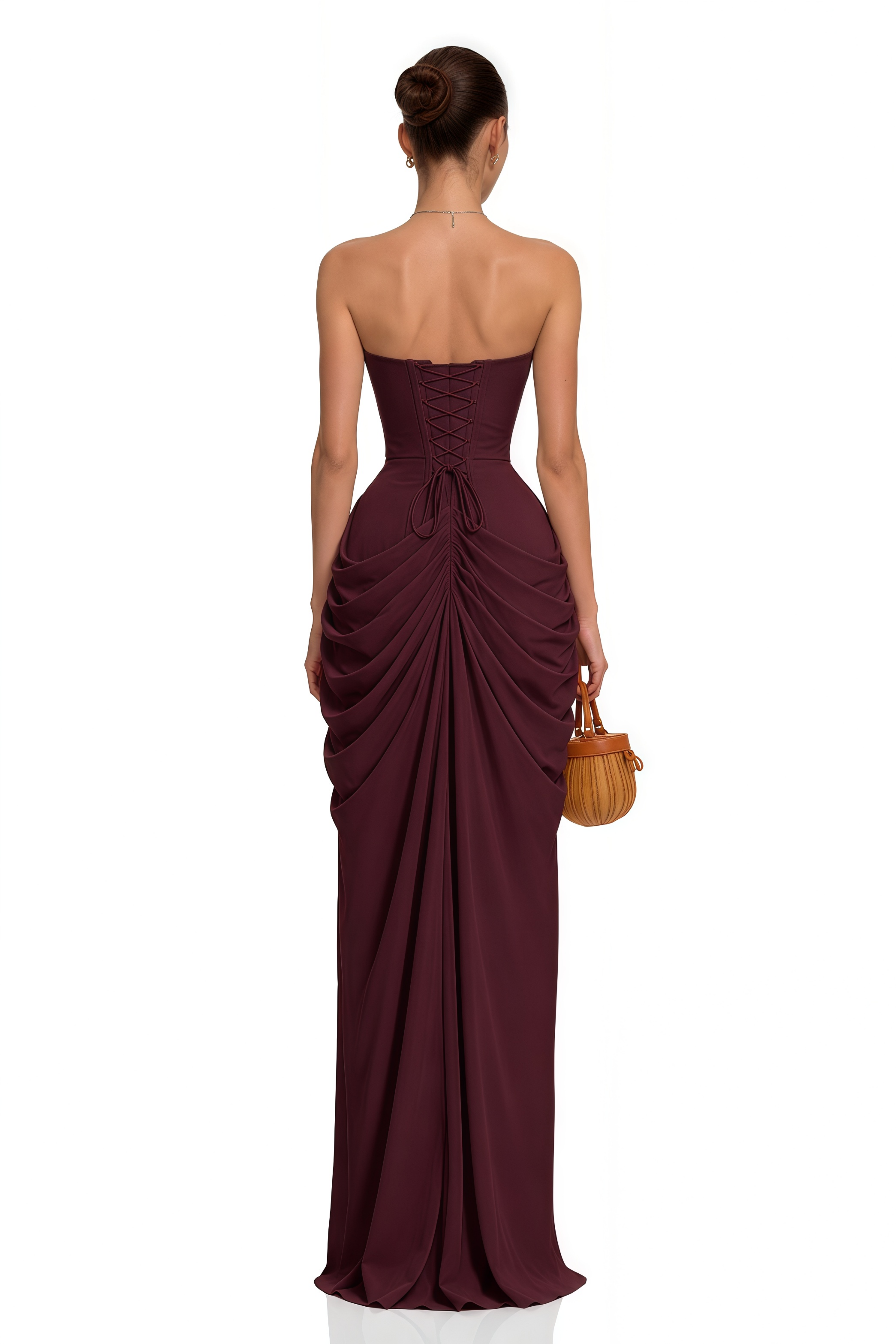 Safiya Brown Ruched Maxi Dress with Cross Front