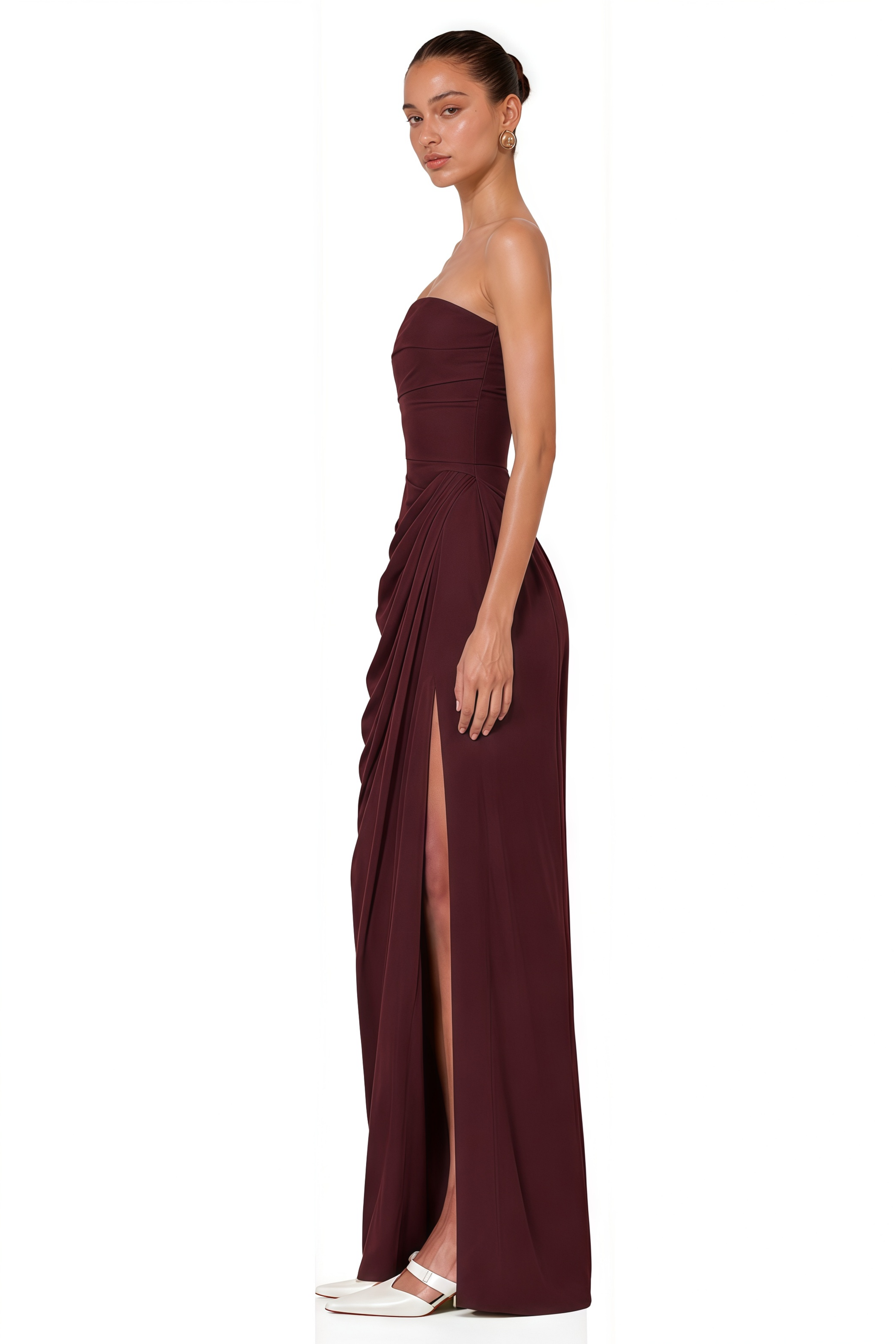 Safiya Brown Ruched Maxi Dress with Cross Front