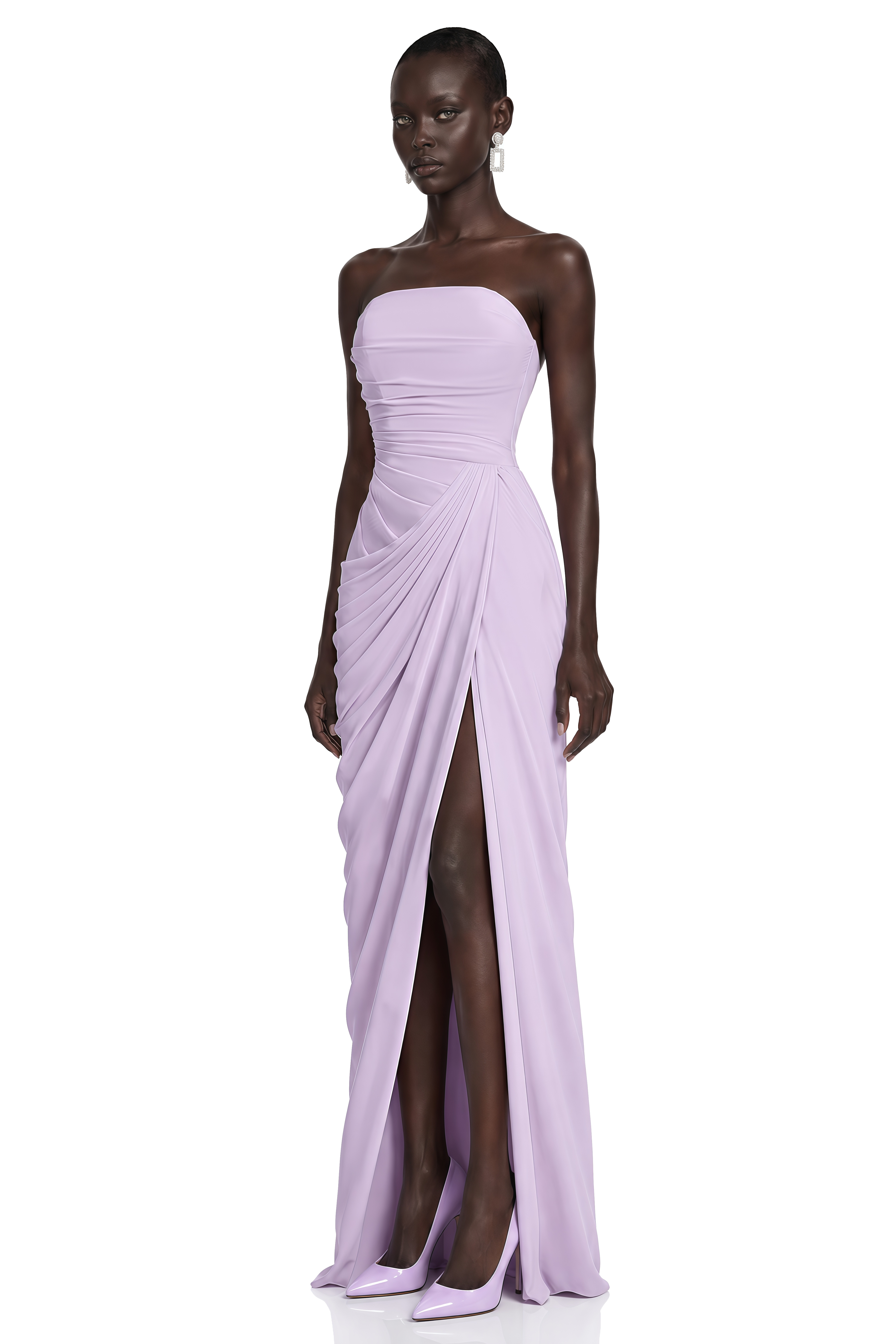 Safiya Purple Ruched Maxi Dress with Cross Front
