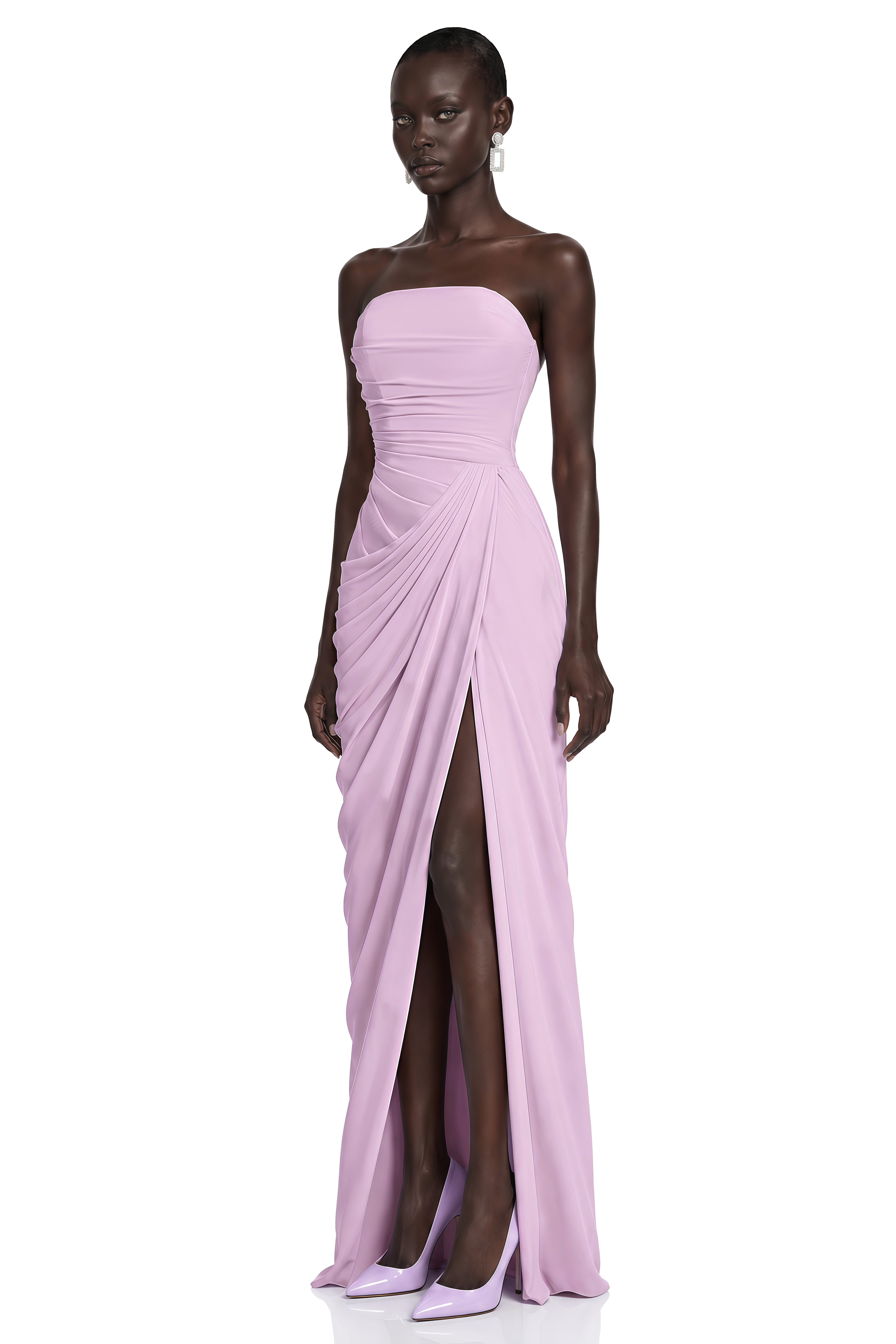 Safiya Purple Ruched Maxi Dress with Cross Front