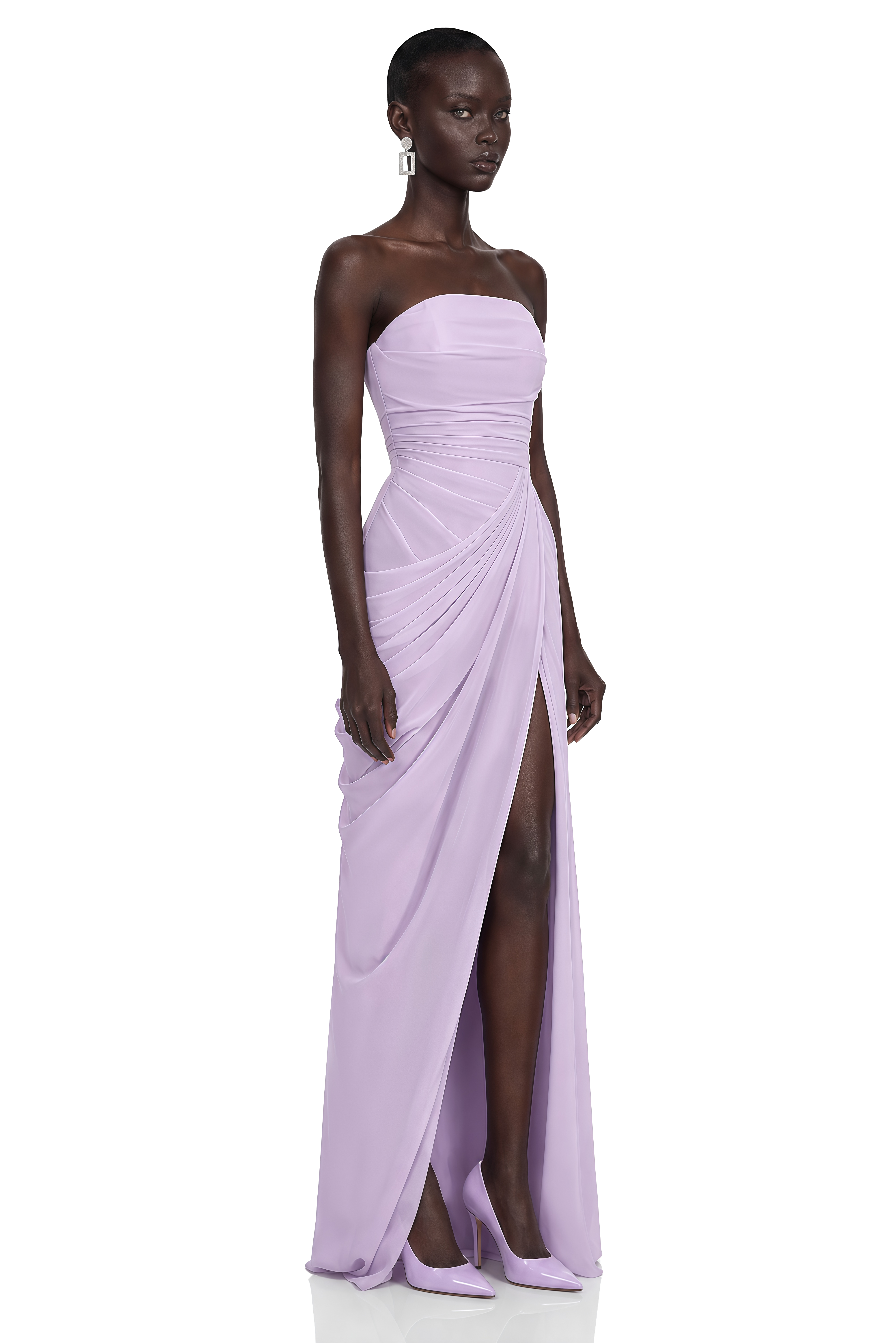 Safiya Purple Ruched Maxi Dress with Cross Front
