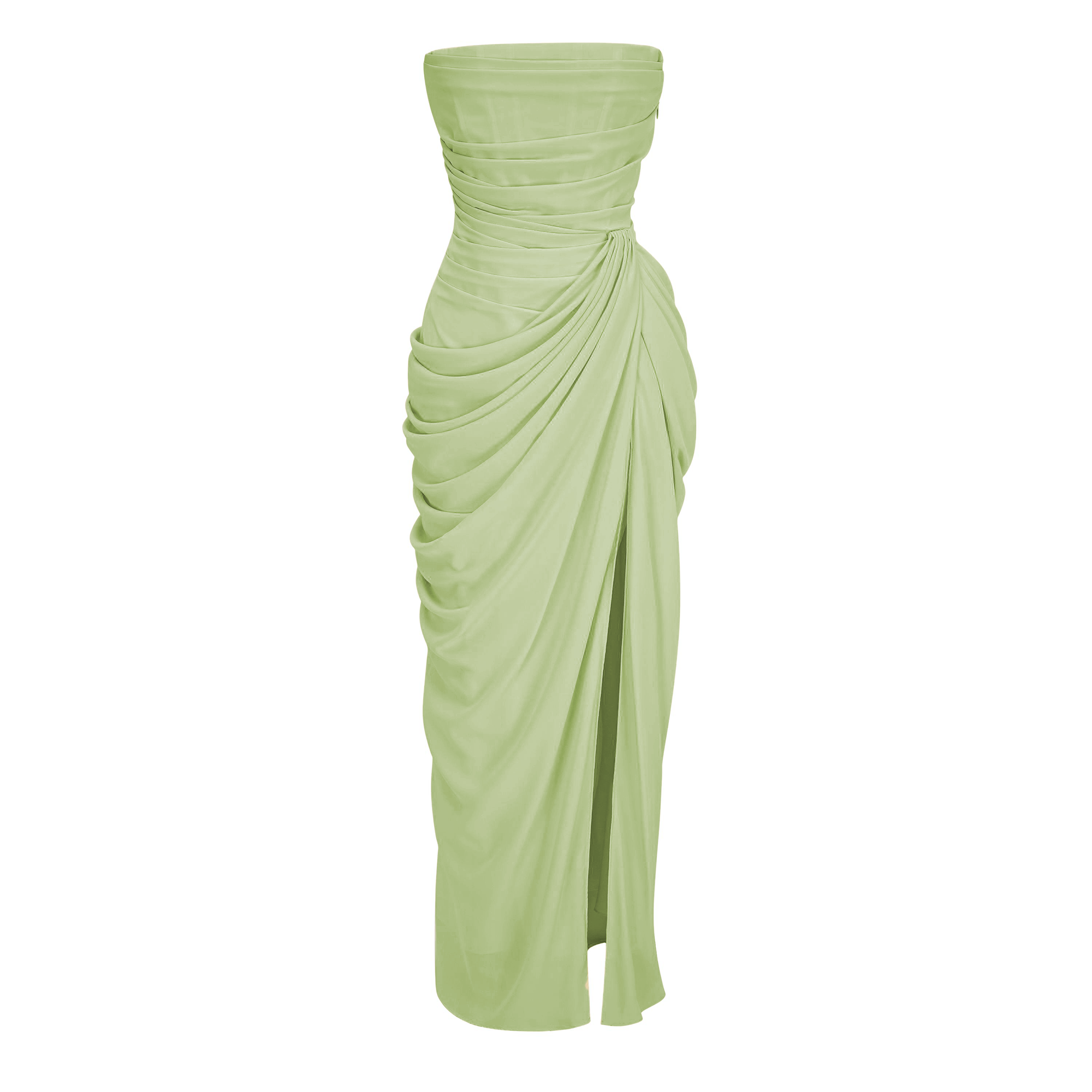 Safiya Green Ruched Maxi Dress with Cross Front