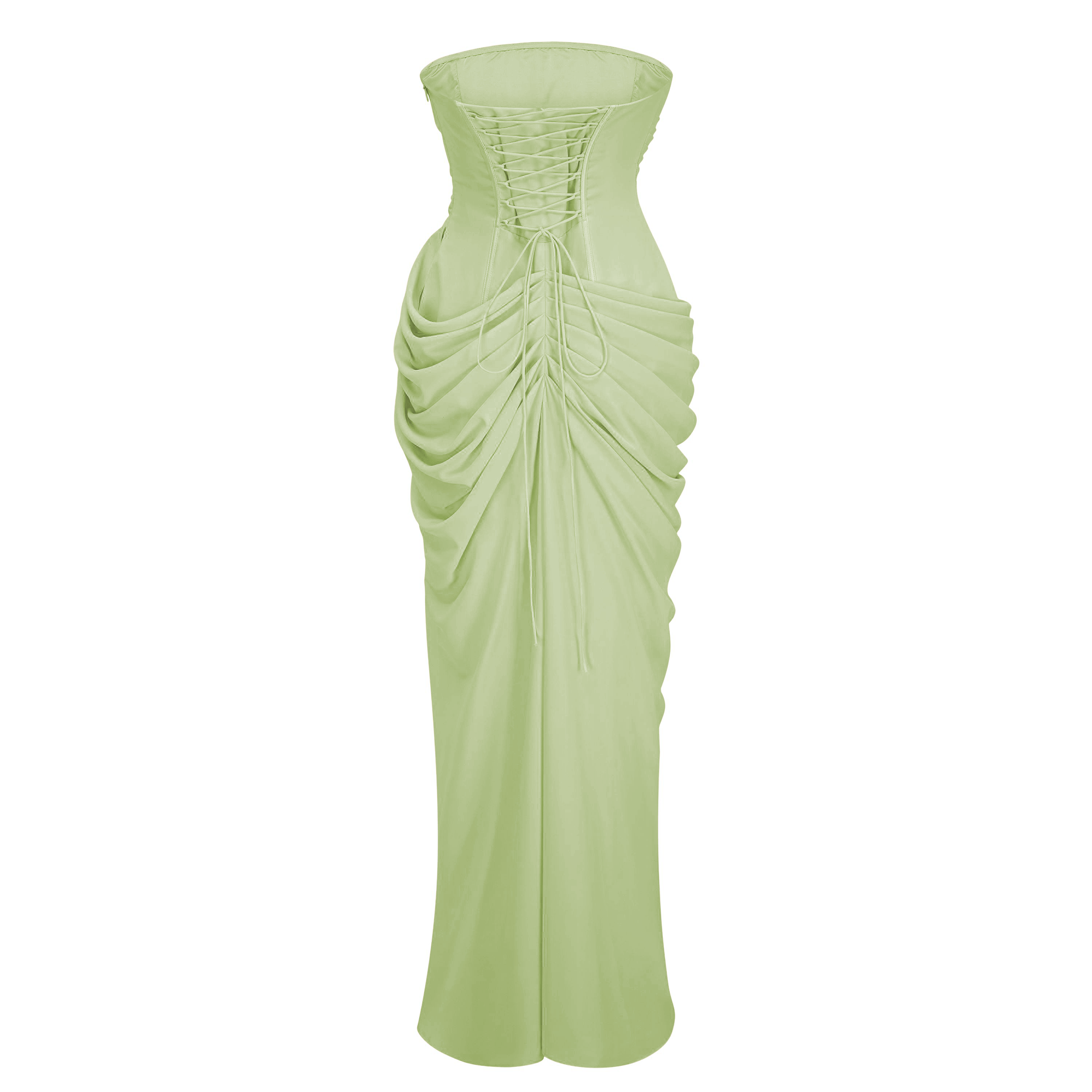 Safiya Green Ruched Maxi Dress with Cross Front