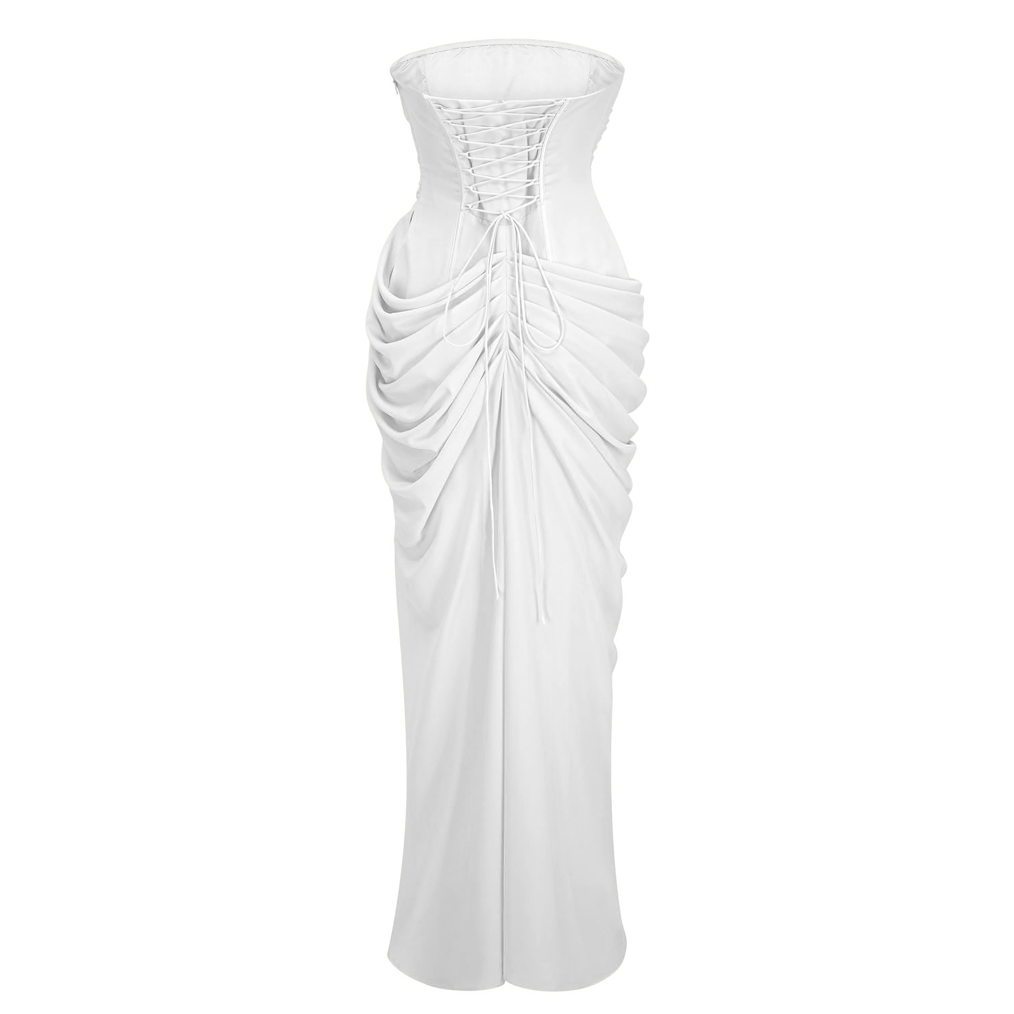Safiya White Ruched Maxi Dress with Cross Front