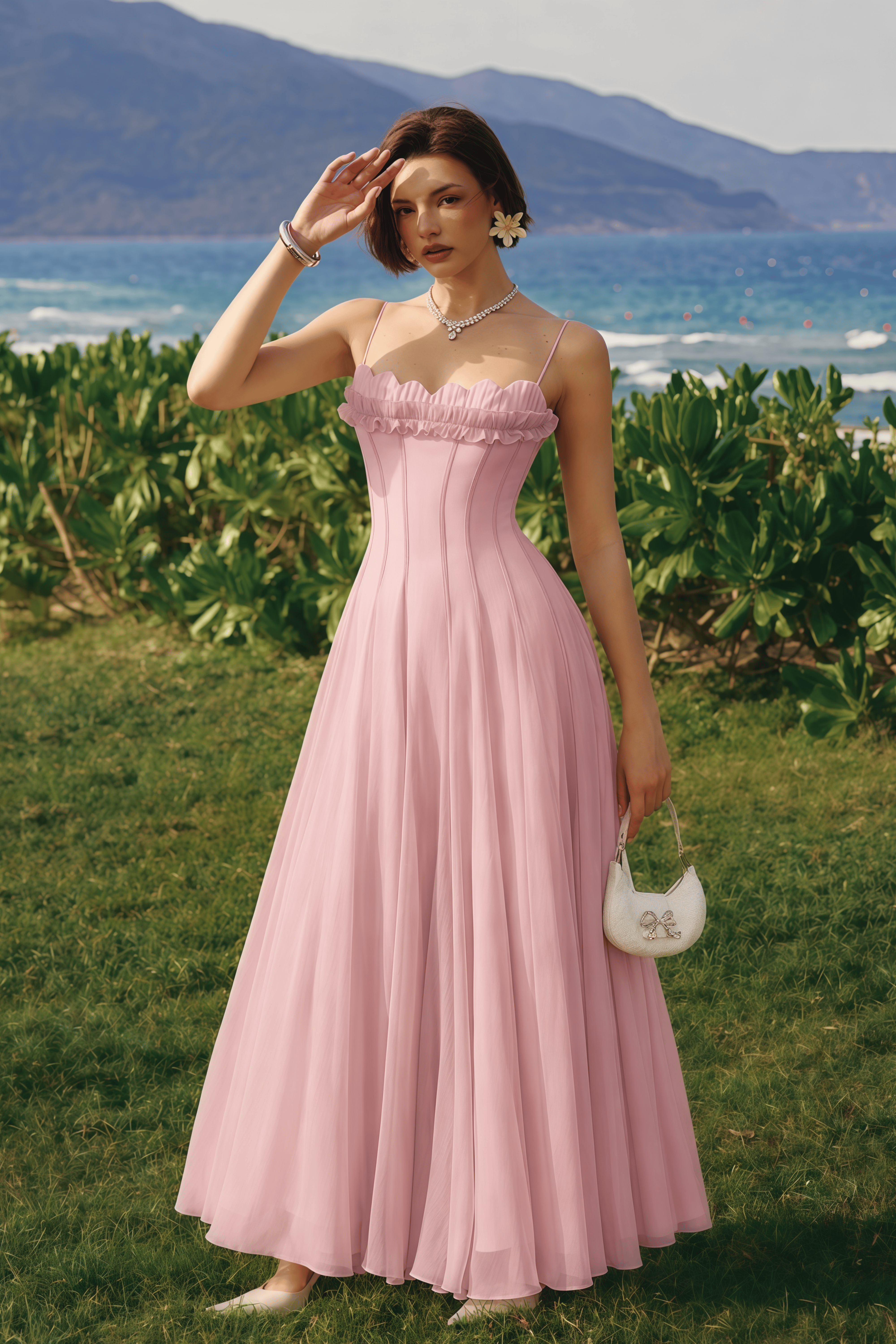 Sakura Ruffled Shirred Tulle Maxi Dress