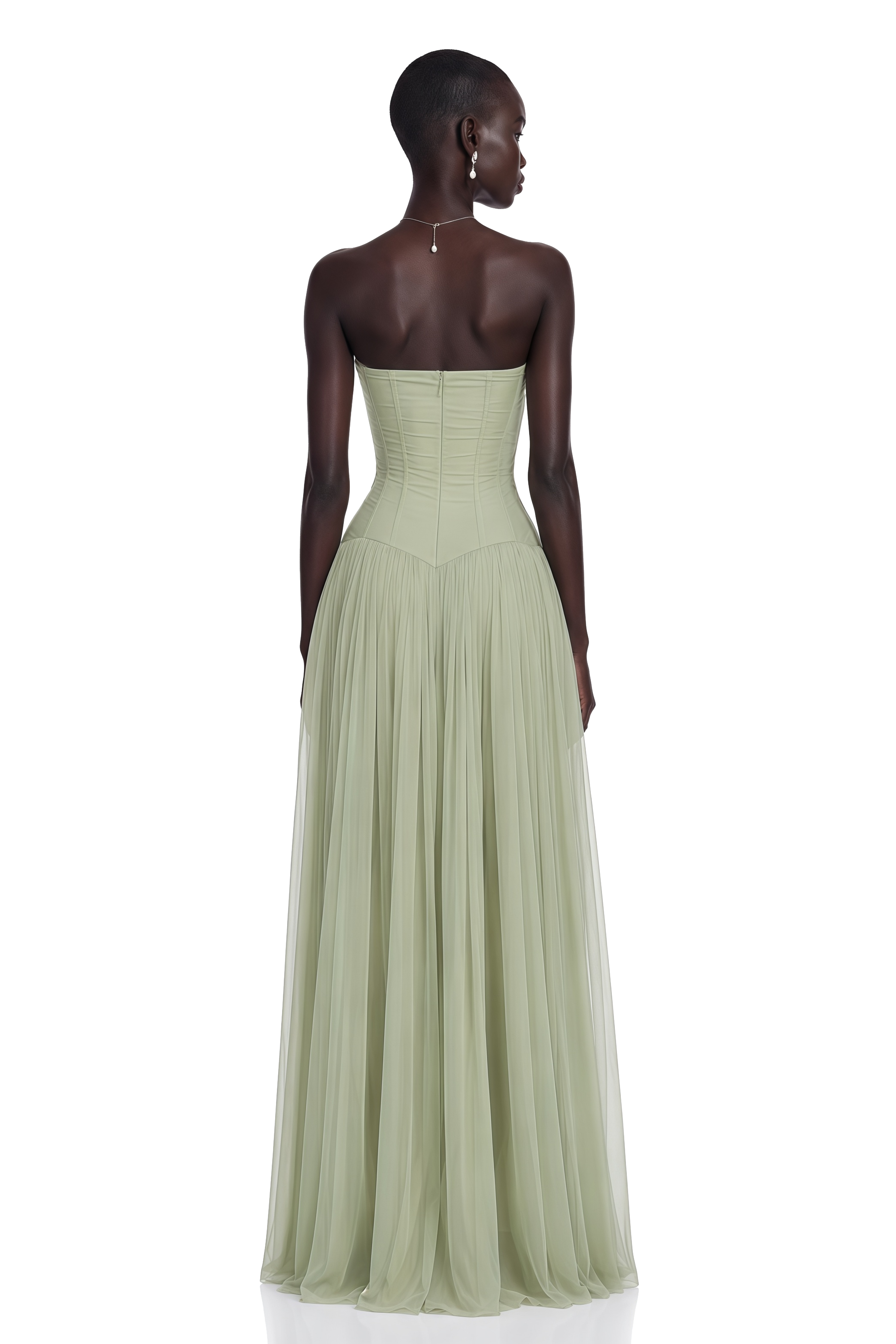 Salome Green Off Shoulder Pleated Maxi Dress